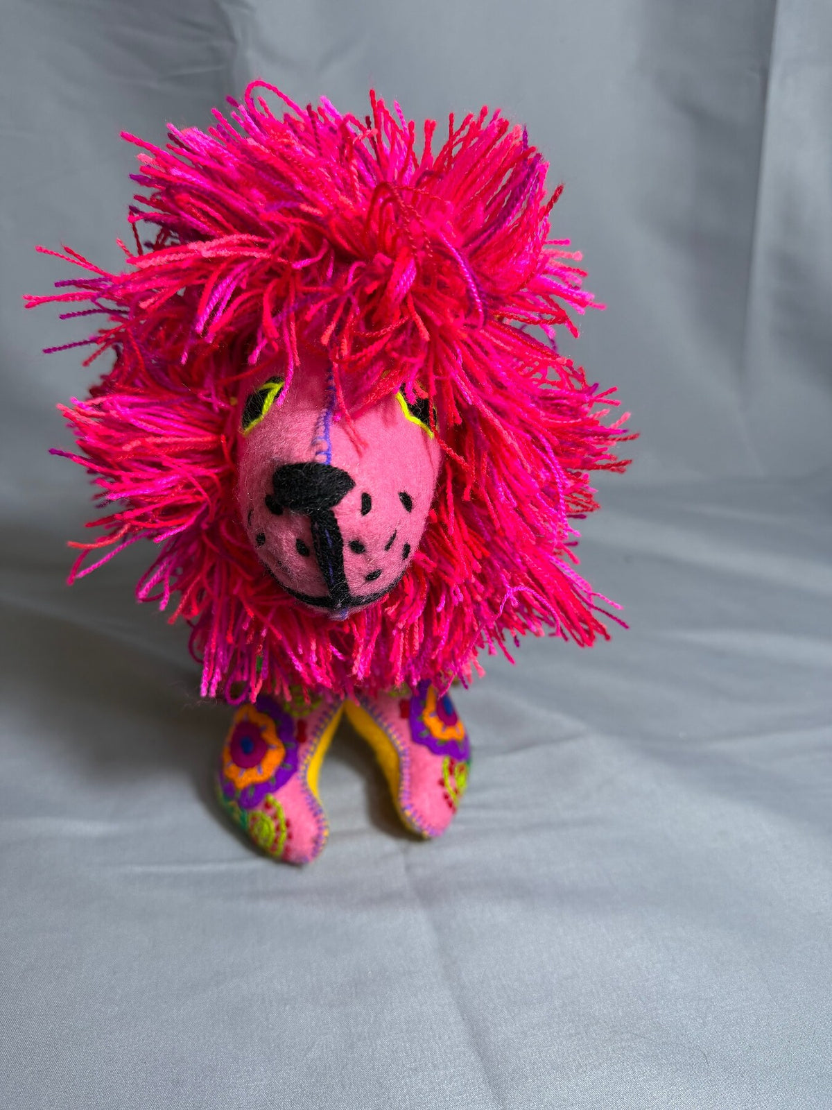 Handmade Pink Embroidered Lion Plush Stuffed Animal Toy photo 1
