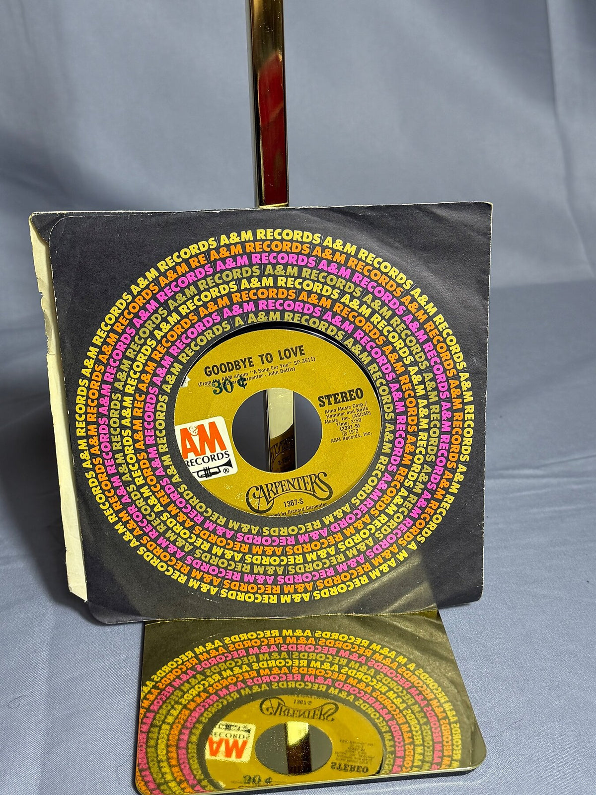 Vintage Carpenters 45 RPM Vinyl Single Goodbye to Love / Crystal Lullaby 1972 photo 1