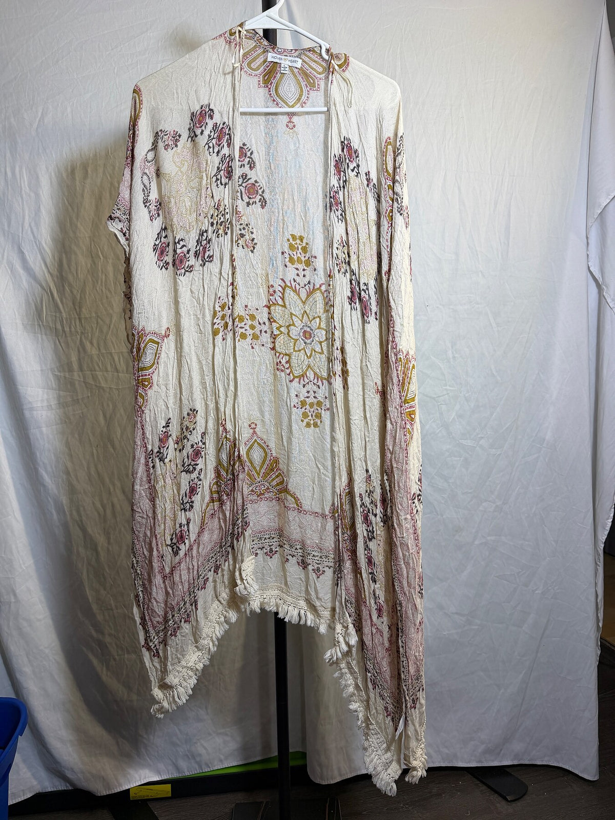 WOVEN HEART Women's Large Kimono Duster Cardigan Fringe Boho Floral - Wormhole Thrift