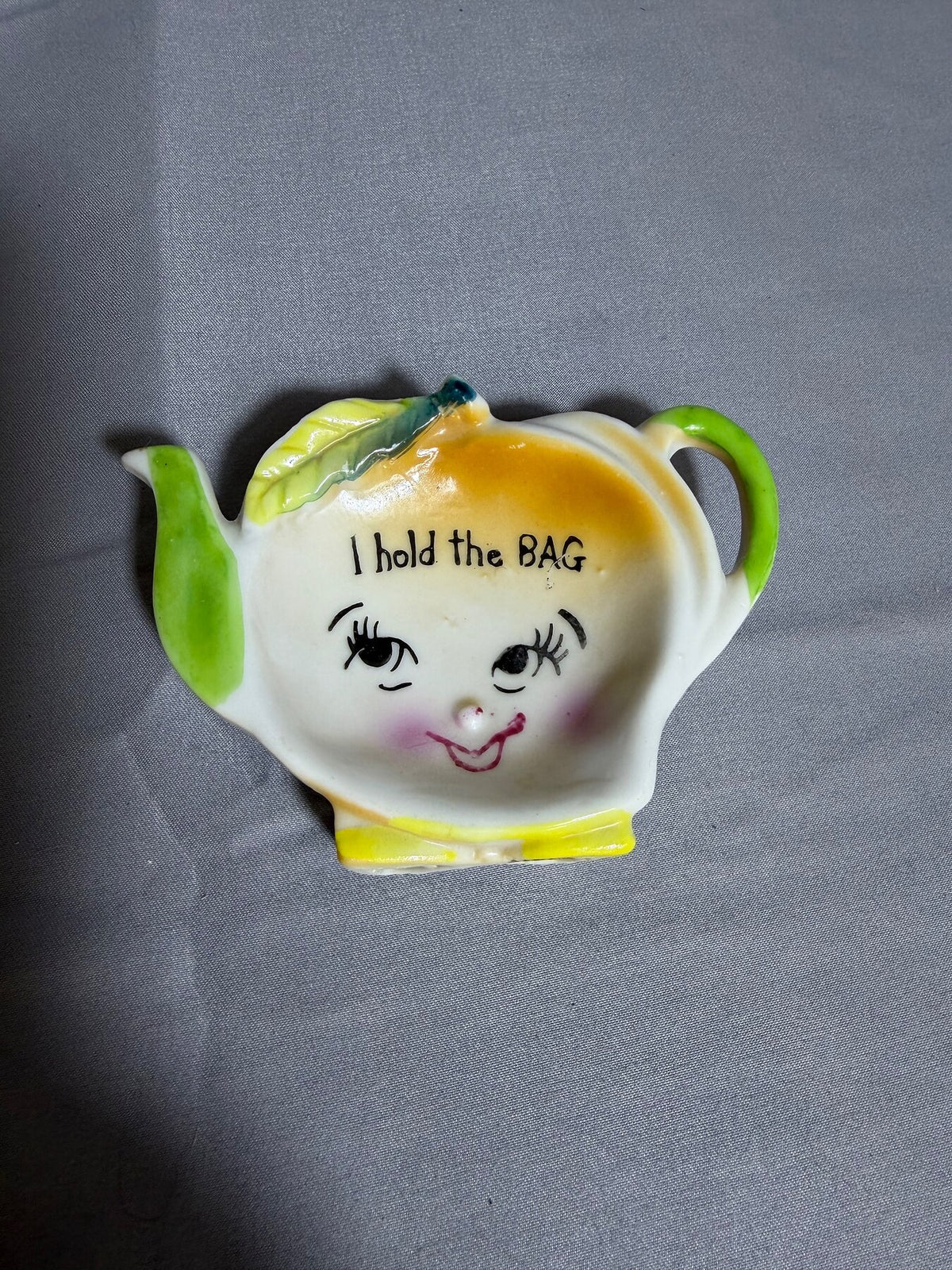 Vintage Ceramic "I Hold the Bag" Teapot Tea Bag Holder Japan photo 1