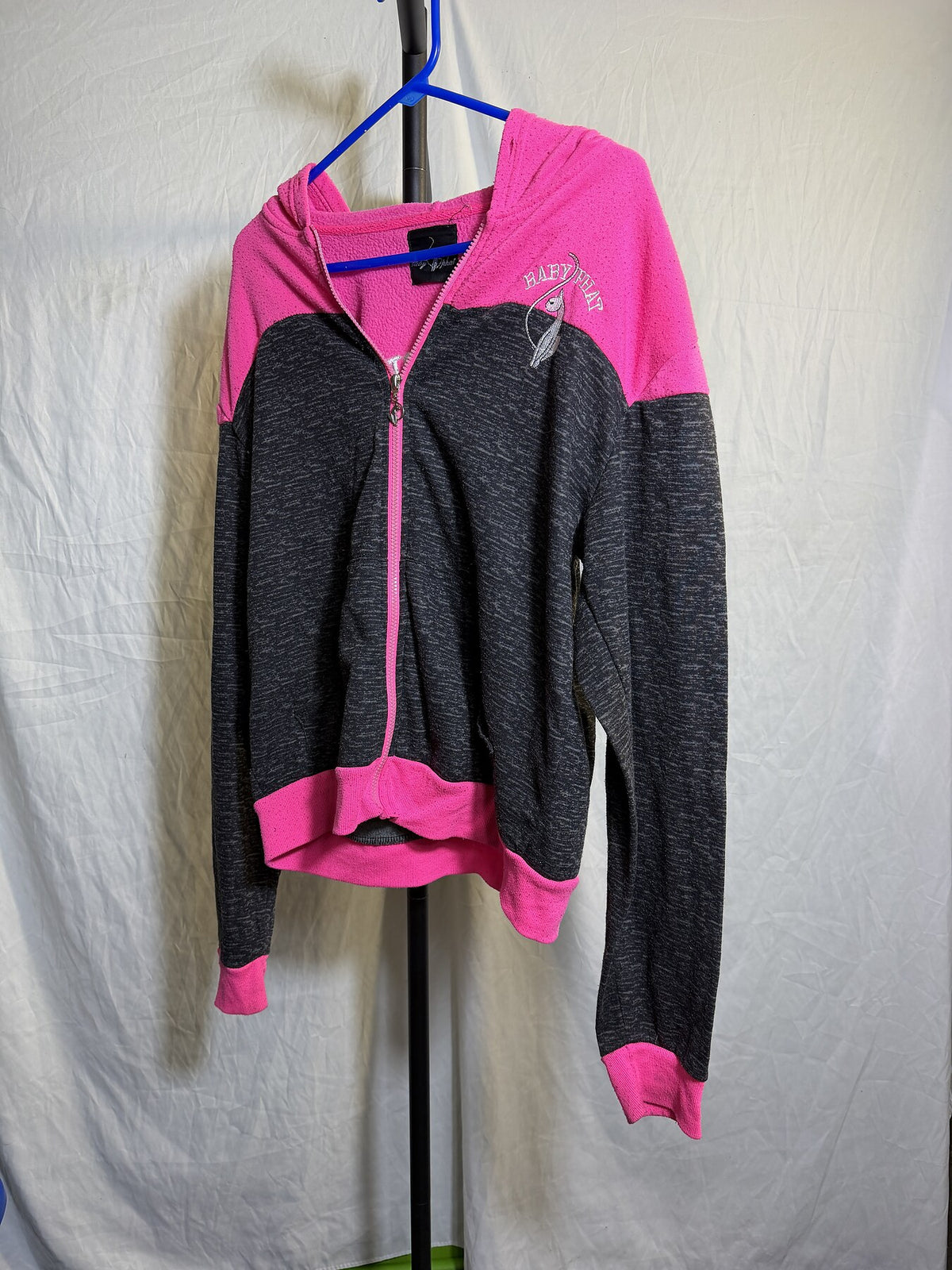 Vintage Baby Phat Pink & Gray Full Zip Hoodie Y2K Cat Logo - Wormhole Thrift