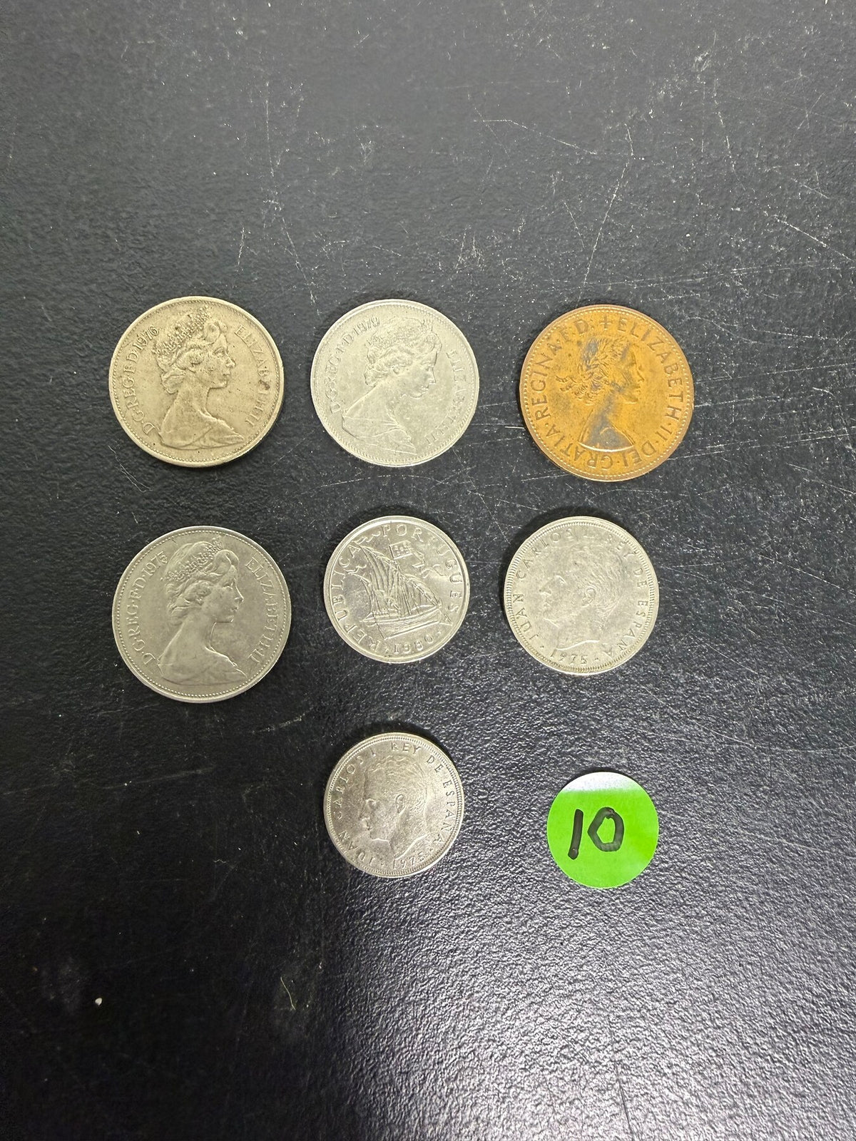 Vintage British & Spanish Coin Lot - 7 Circulated Coins - Wormhole Thrift