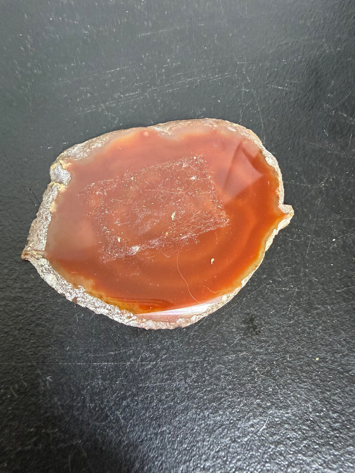 Natural Red Orange Carnelian Agate Stone Slice - Wormhole Thrift