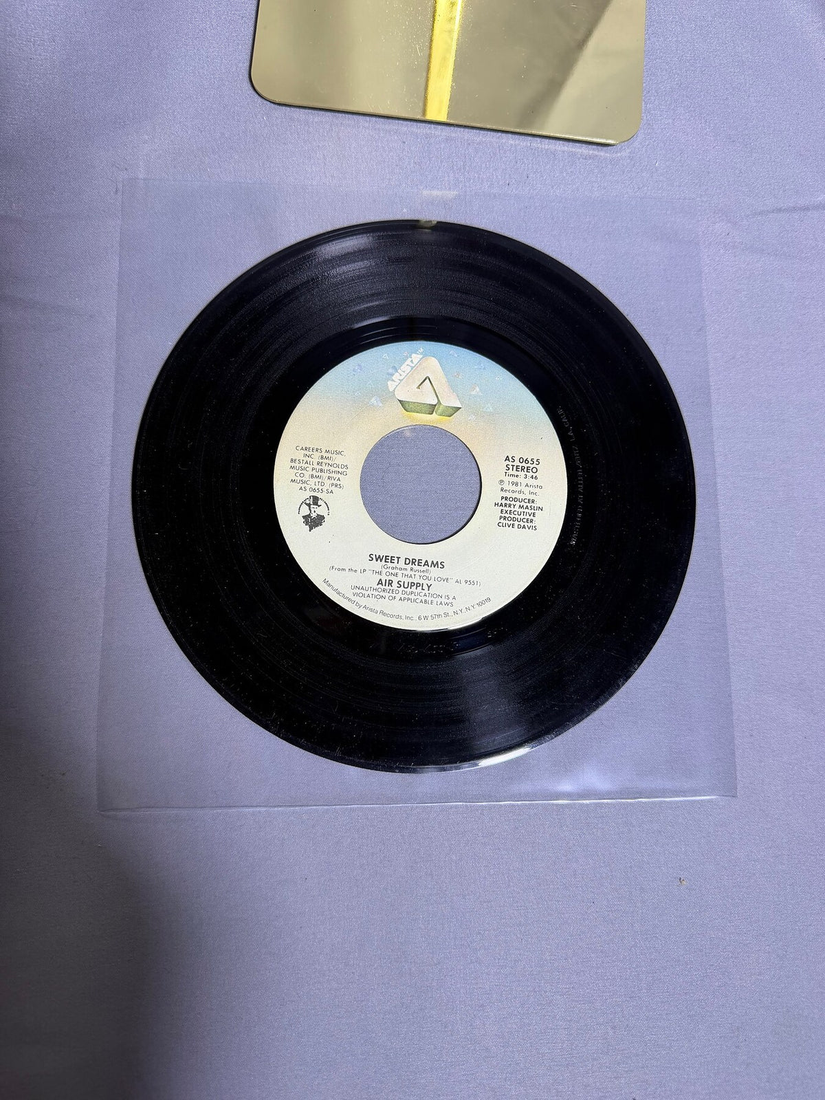 Vintage Air Supply Sweet Dreams / Don't Turn Me Away 7" Vinyl 45 RPM photo 1