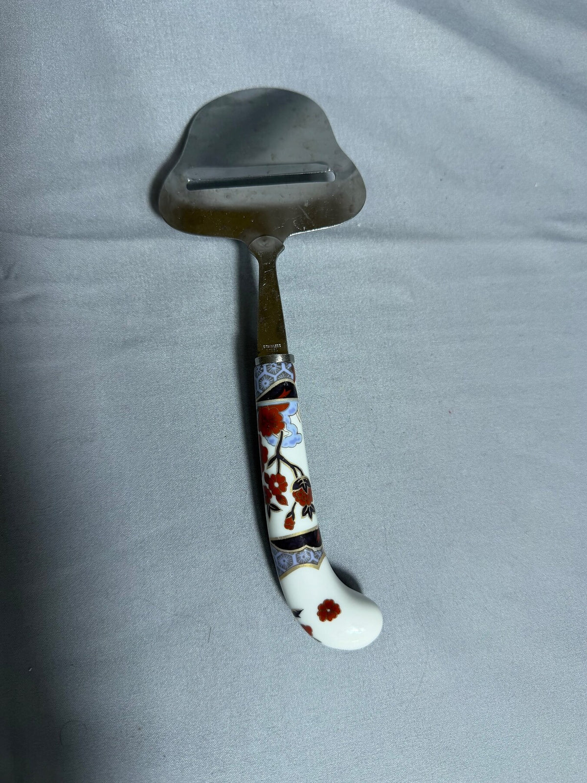 Vintage Stainless Steel Cheese Slicer with Floral Ceramic Handle Japan photo 2