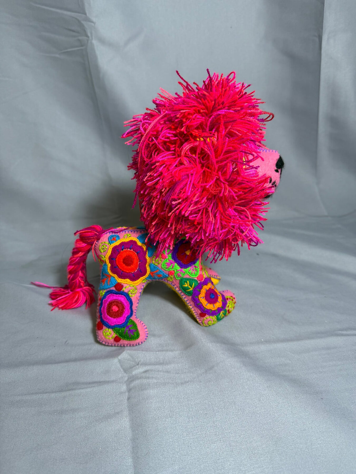 Handmade Pink Embroidered Lion Plush Stuffed Animal Toy photo 2