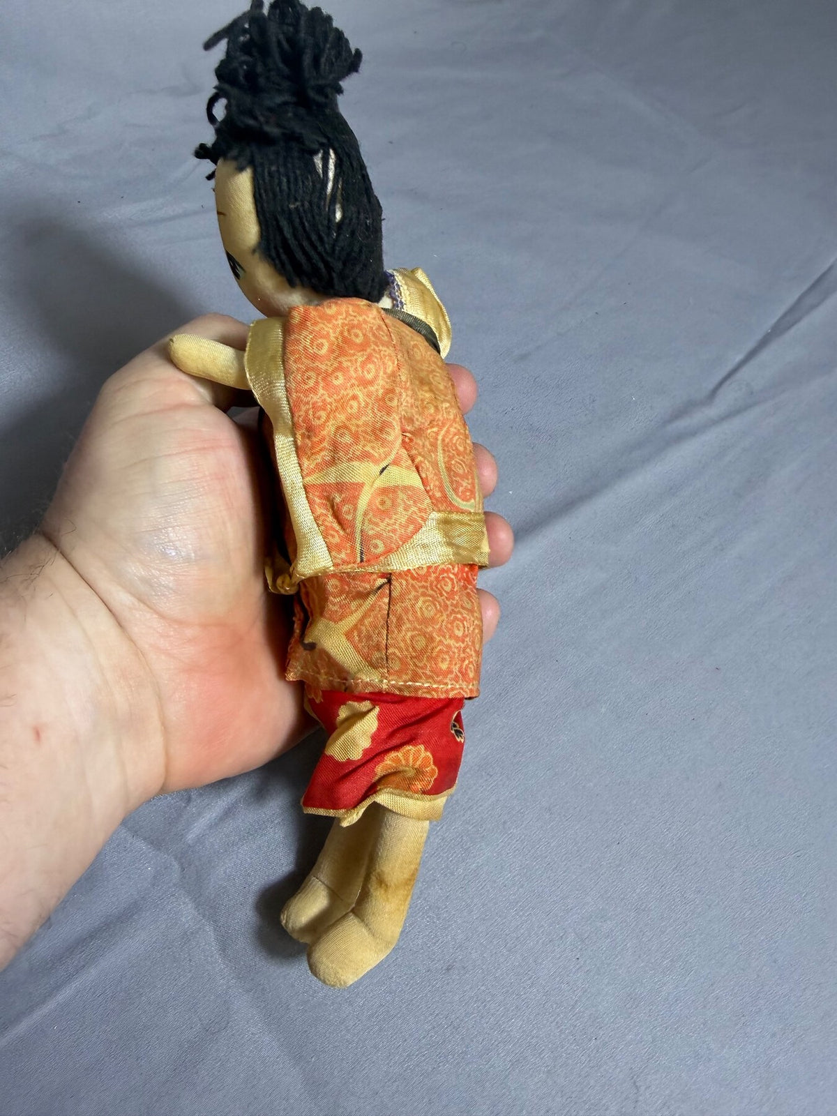 Vintage Japanese Fabric Doll with Baby on Back Kimono Style photo 3