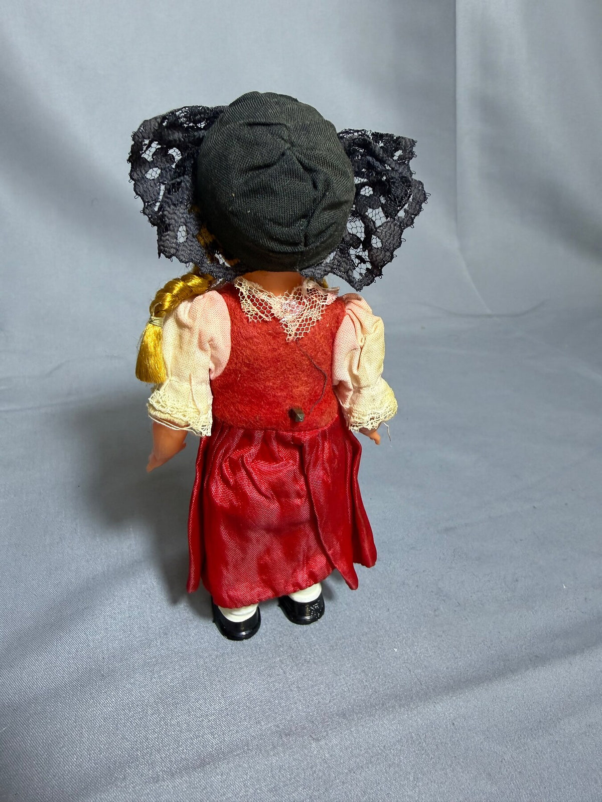 Vintage Folk Costume Doll with Braids & Lace Hat - 6.25 Inches photo 3