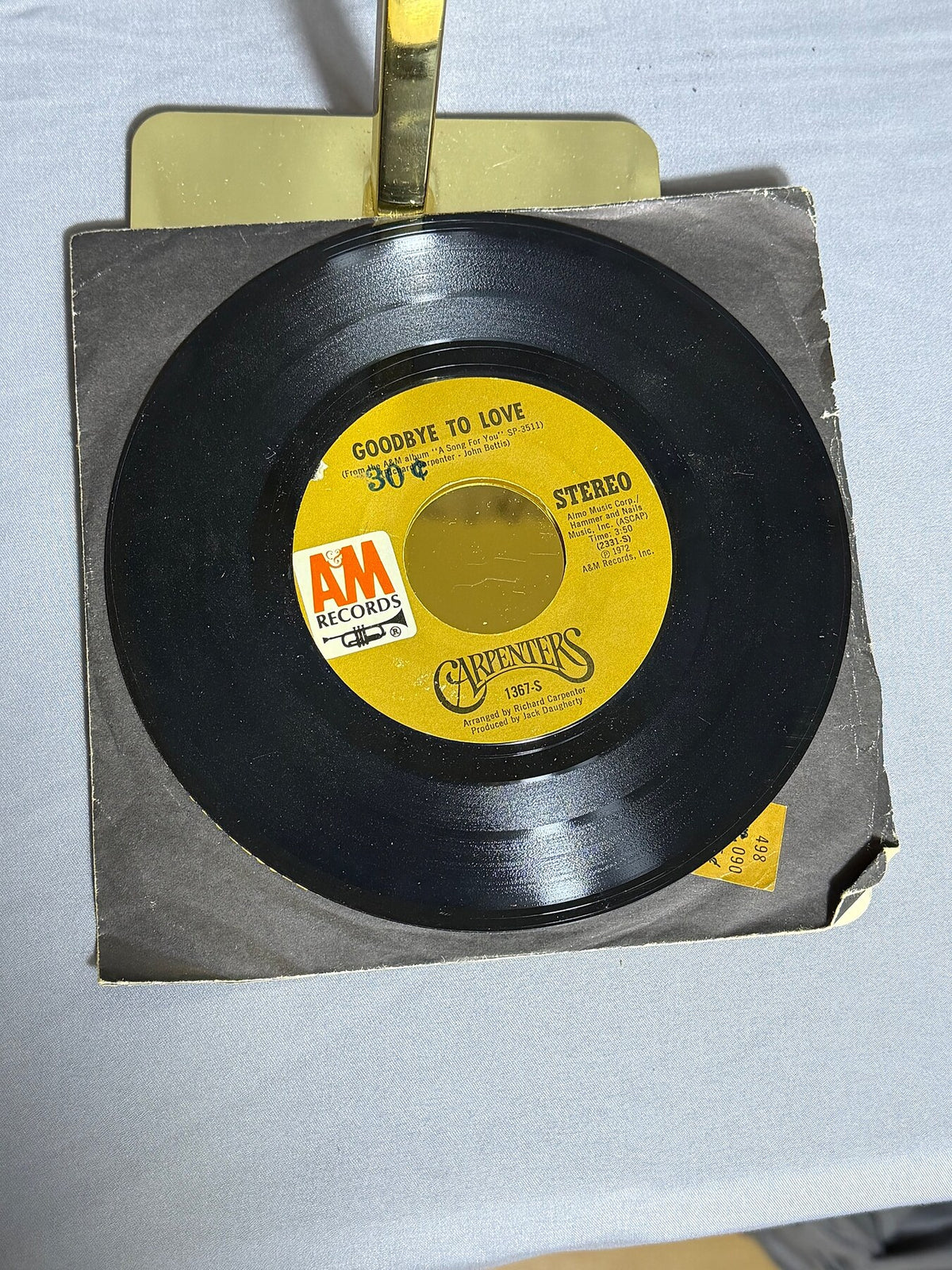 Vintage Carpenters 45 RPM Vinyl Single Goodbye to Love / Crystal Lullaby 1972 photo 4