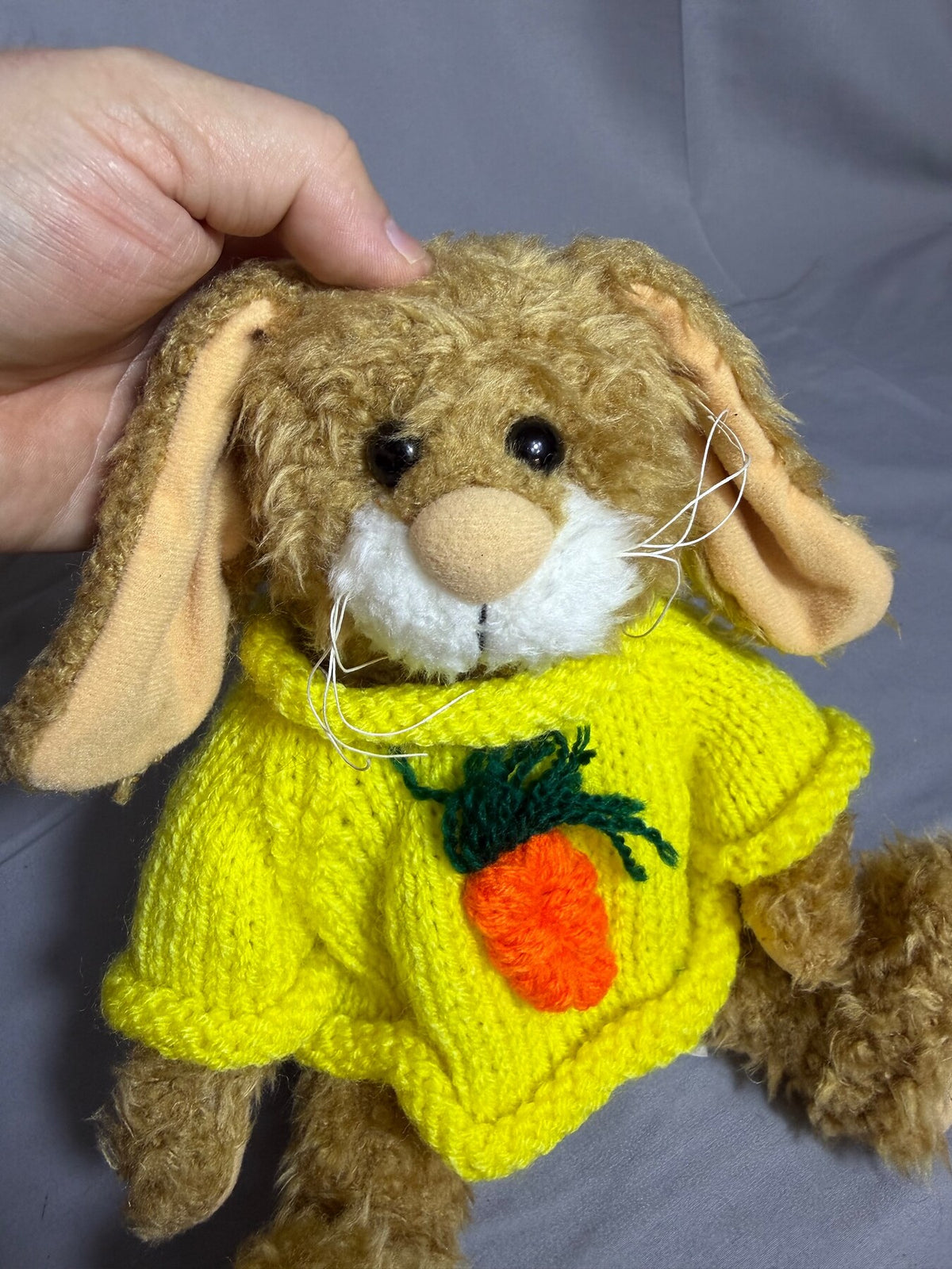 Vintage Gibson Greetings Brown Plush Rabbit Yellow Sweater 1997 photo 5