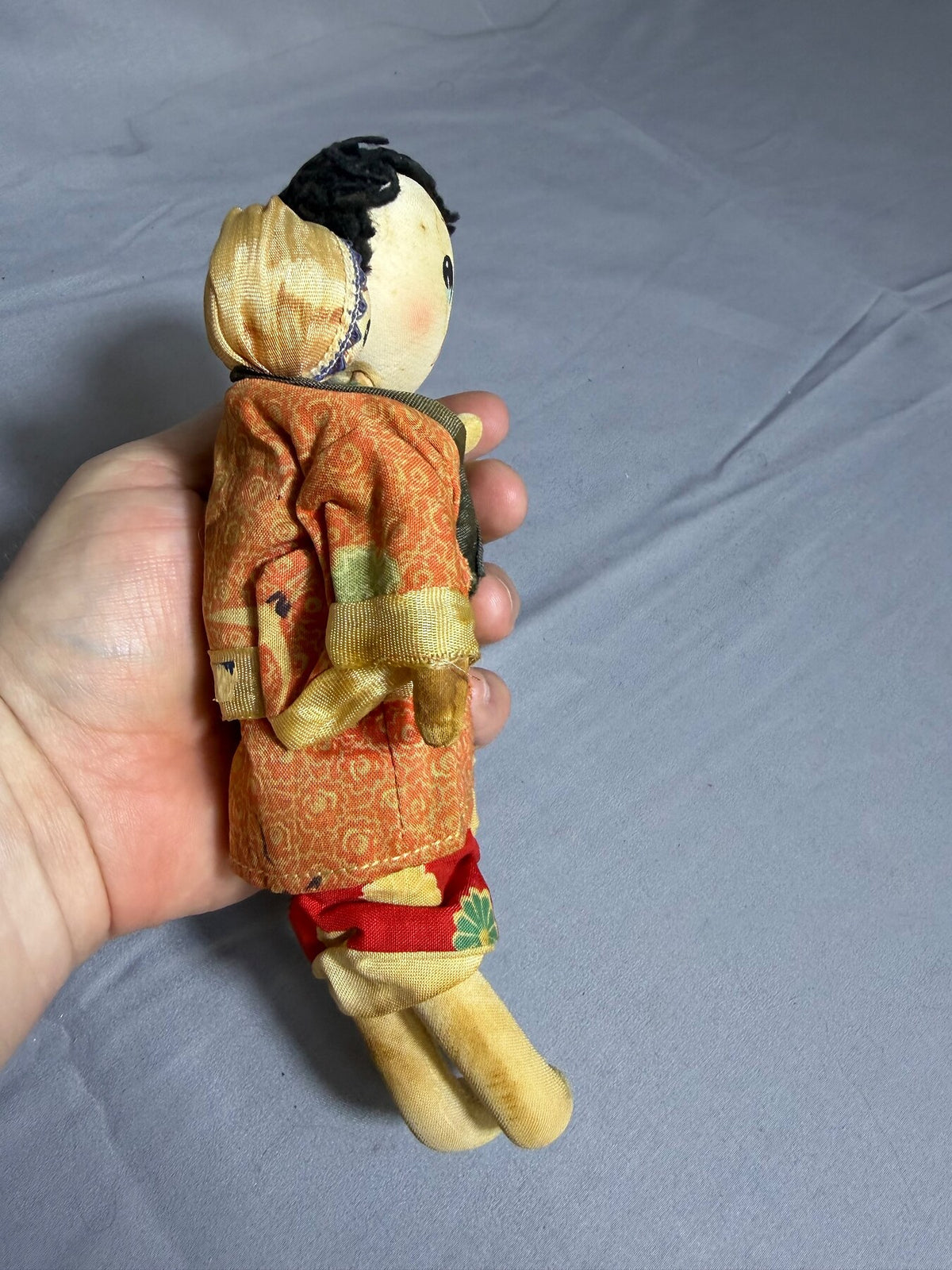 Vintage Japanese Fabric Doll with Baby on Back Kimono Style photo 5
