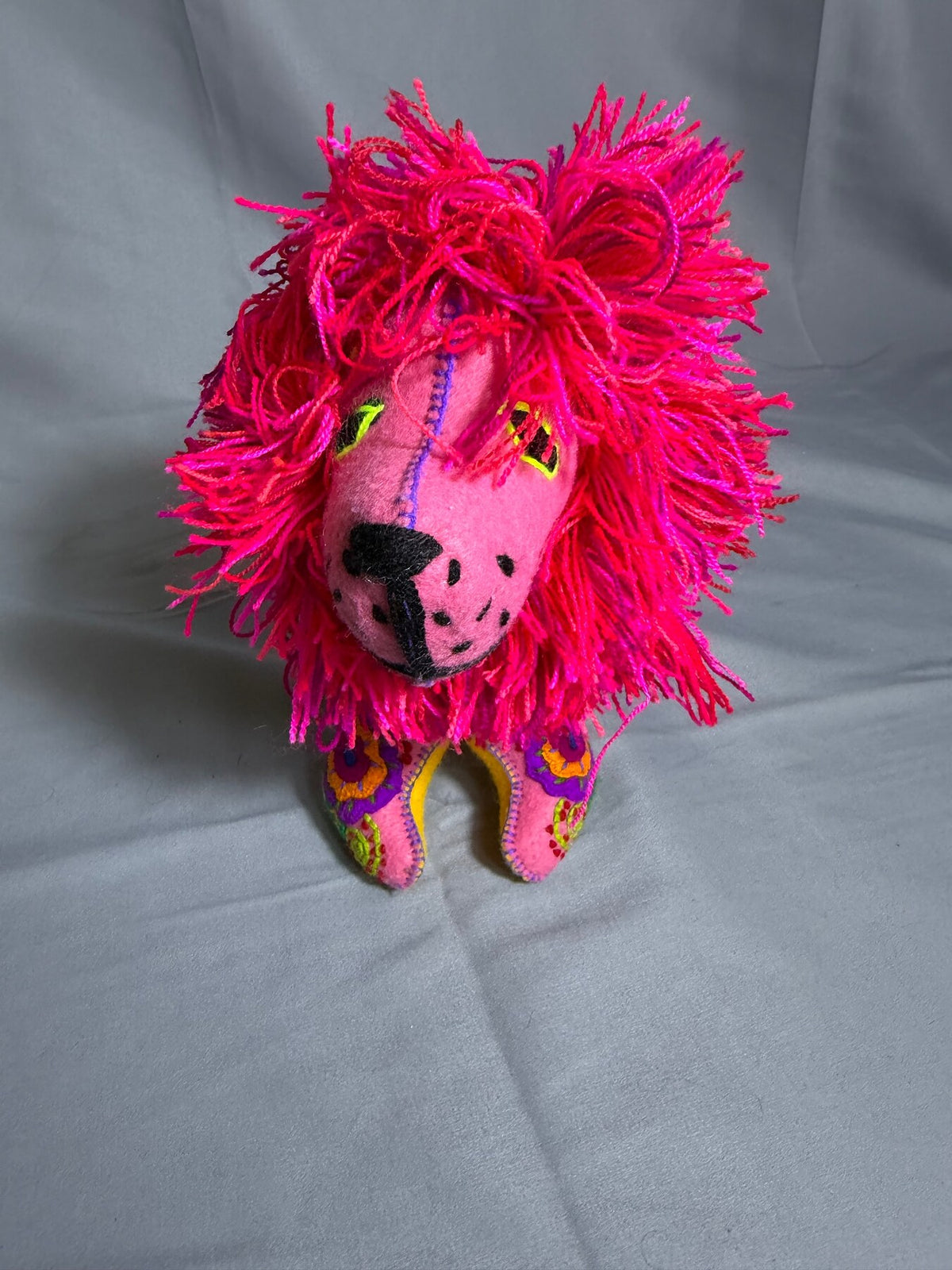 Handmade Pink Embroidered Lion Plush Stuffed Animal Toy photo 5