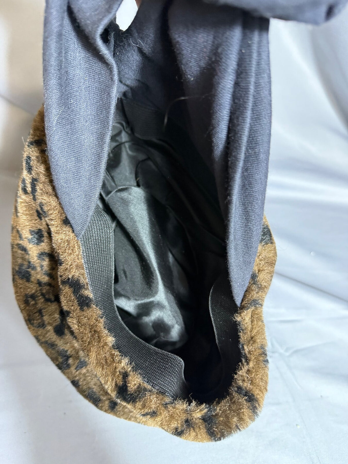Leopard Print Faux Fur Beret Cap with Ties photo 5