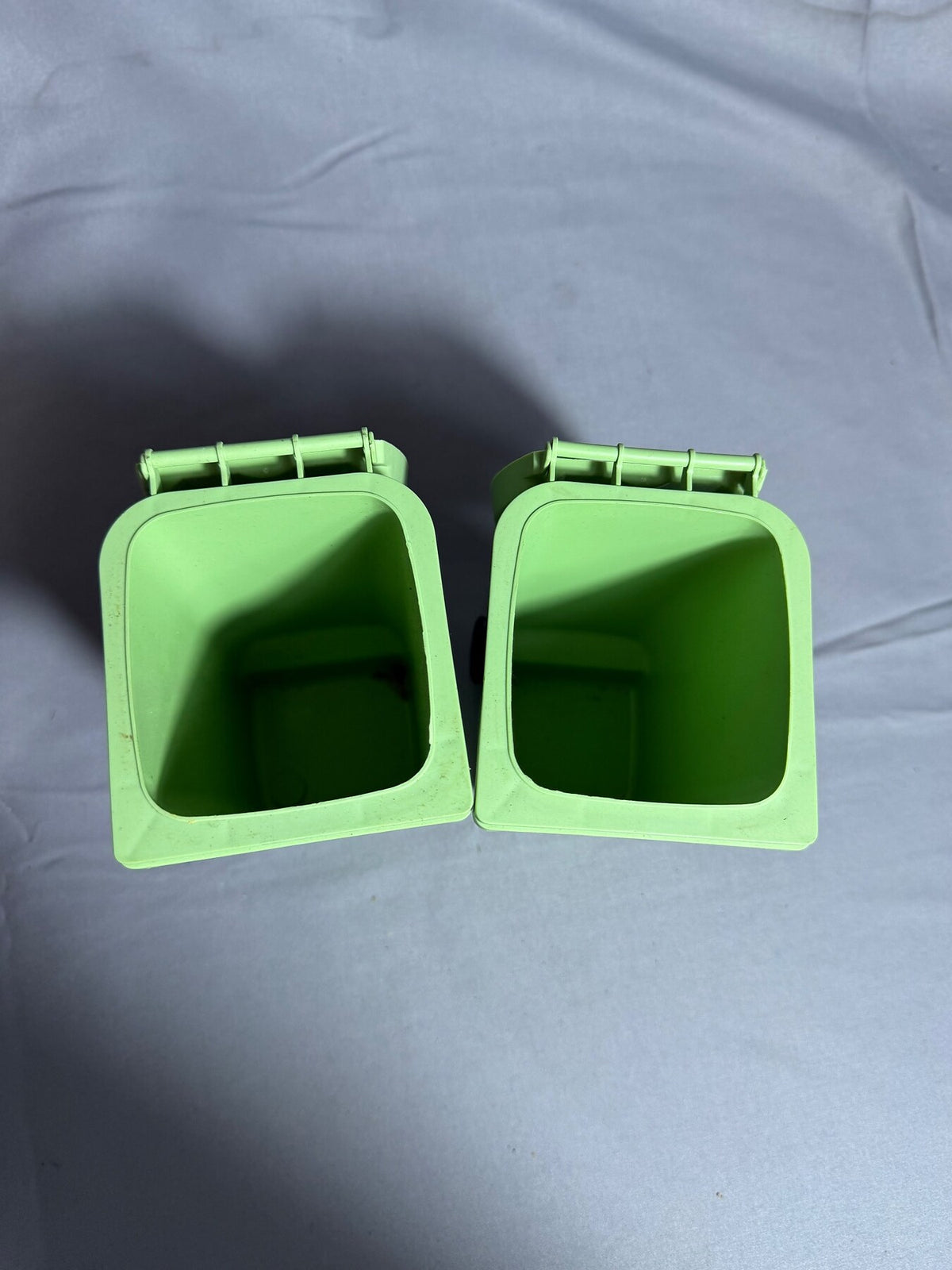 Set of 2 Miniature Green Plastic Trash Cans with Wheels photo 5