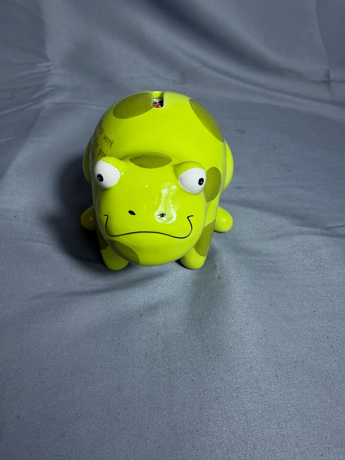 Lime Green Ceramic Piggy Bank with Romans 8:28 Quote photo 6