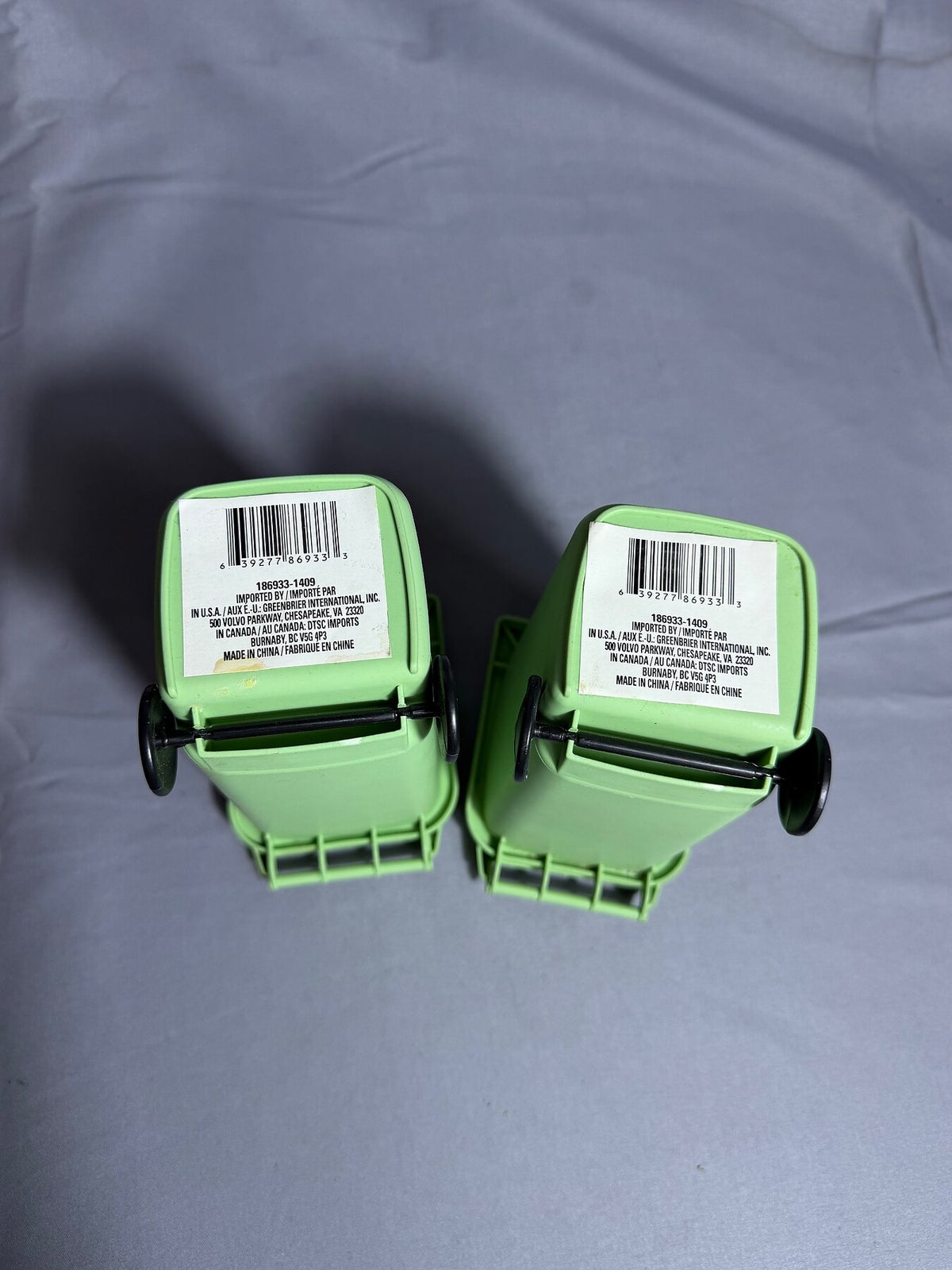 Set of 2 Miniature Green Plastic Trash Cans with Wheels photo 6