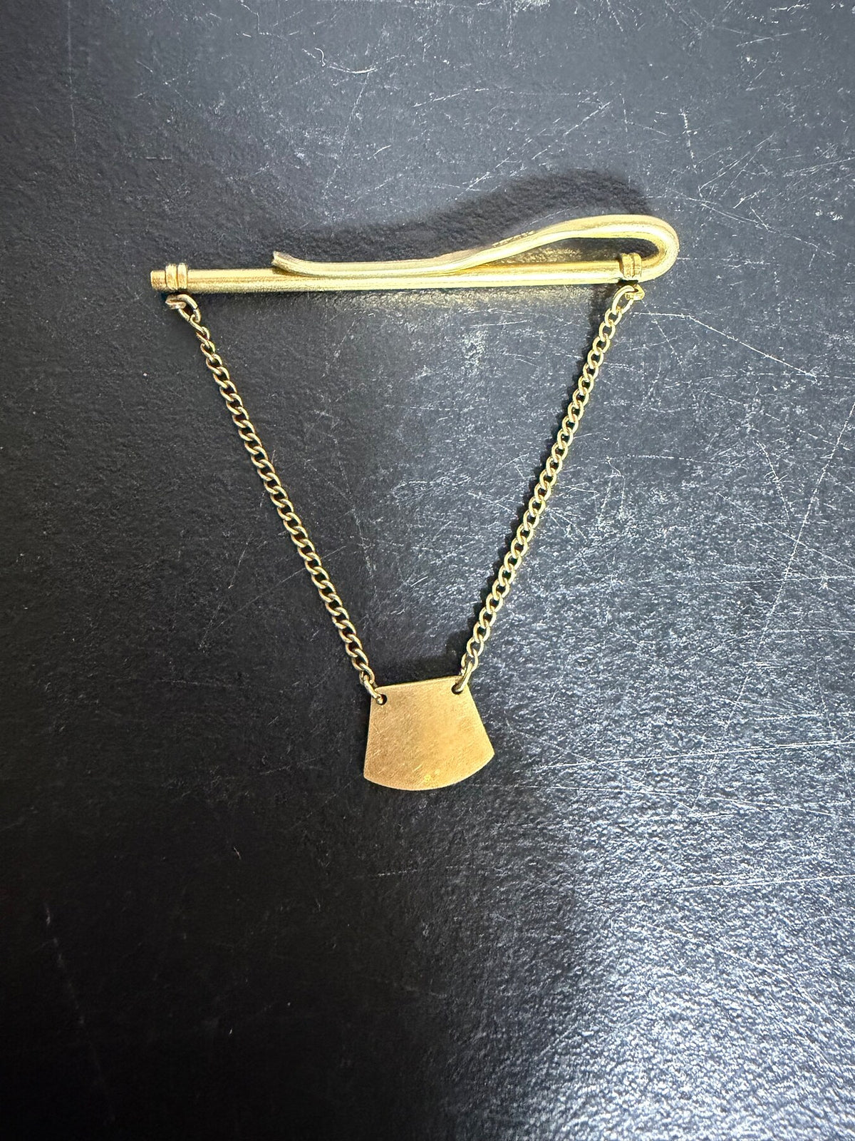 Vintage Swank Gold Tone Tie Bar Clip with Chain and Shield Charm photo 6