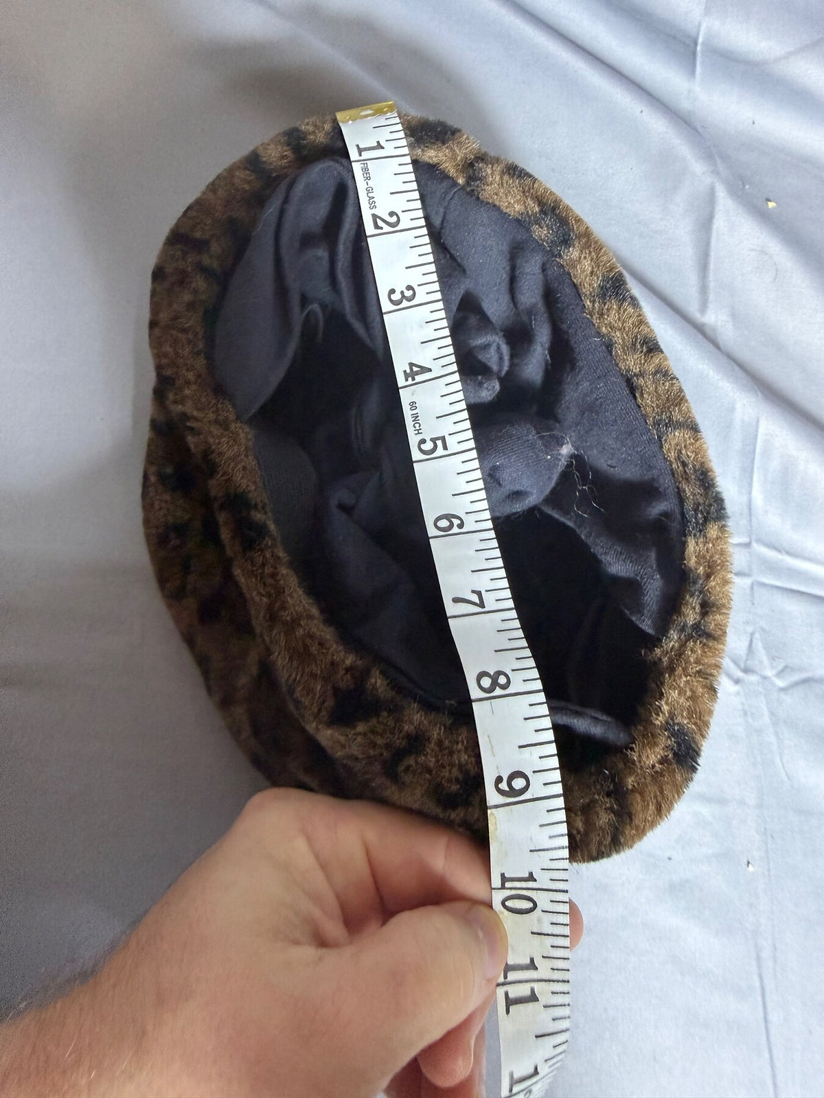 Leopard Print Faux Fur Beret Cap with Ties photo 6