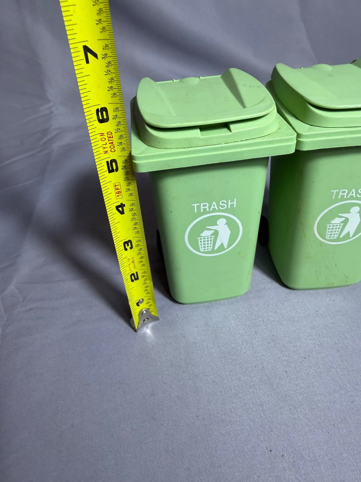 Set of 2 Miniature Green Plastic Trash Cans with Wheels photo 7