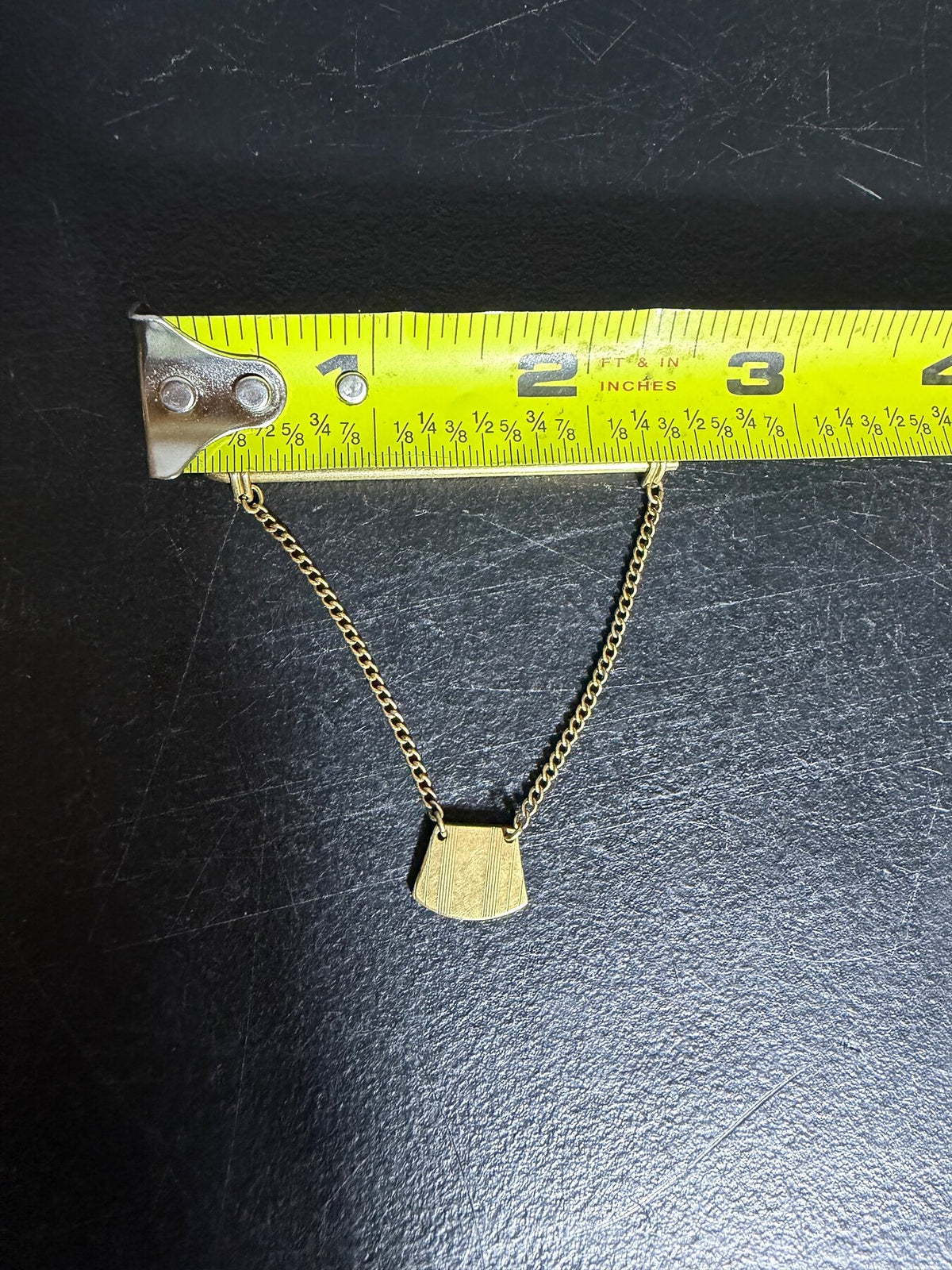 Vintage Swank Gold Tone Tie Bar Clip with Chain and Shield Charm photo 7