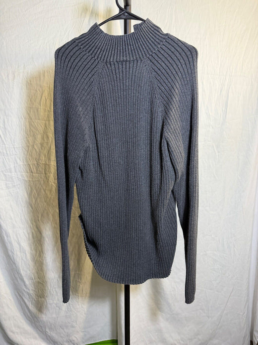 DKNY JEANS Men's XL Grey Ribbed Knit Quarter Zip Mock Neck Sweater - Wormhole Thrift