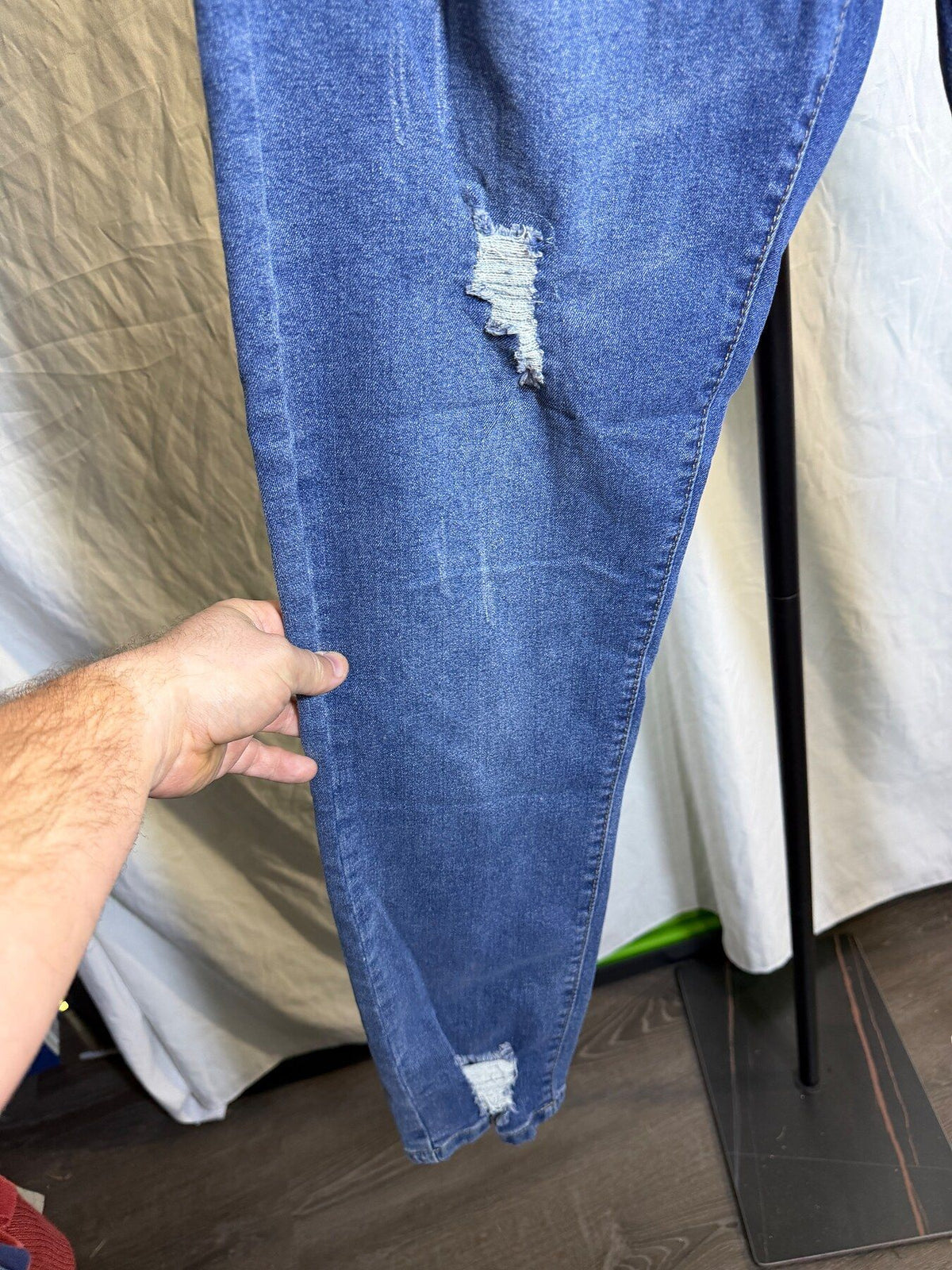 SHEIN Blue Distressed Denim Jeans - Cotton Blend - Wormhole Thrift