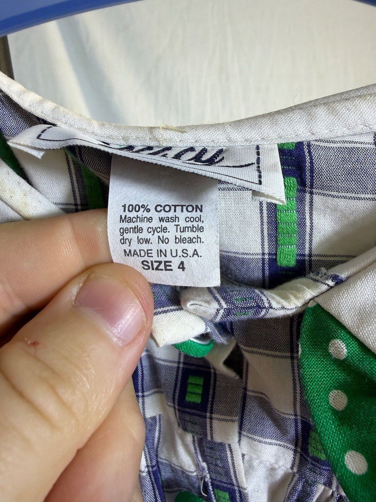 Vintage Legacy Girls Size 4 Plaid Dress Green Polka Dot Ruffle Collar - Wormhole Thrift