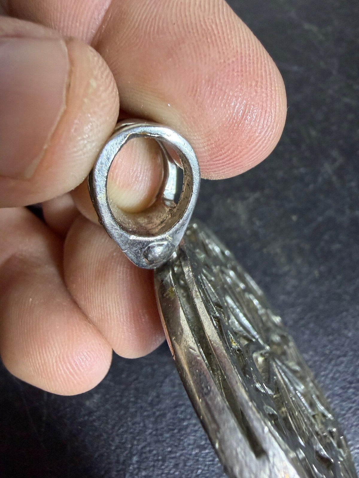Vintage Large Silver Tone Jesus Piece Rhinestone Pendant - Wormhole Thrift