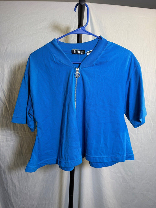 Vintage Gitano Blue Half-Zip Short Sleeve Polo Shirt Size L - Wormhole Thrift