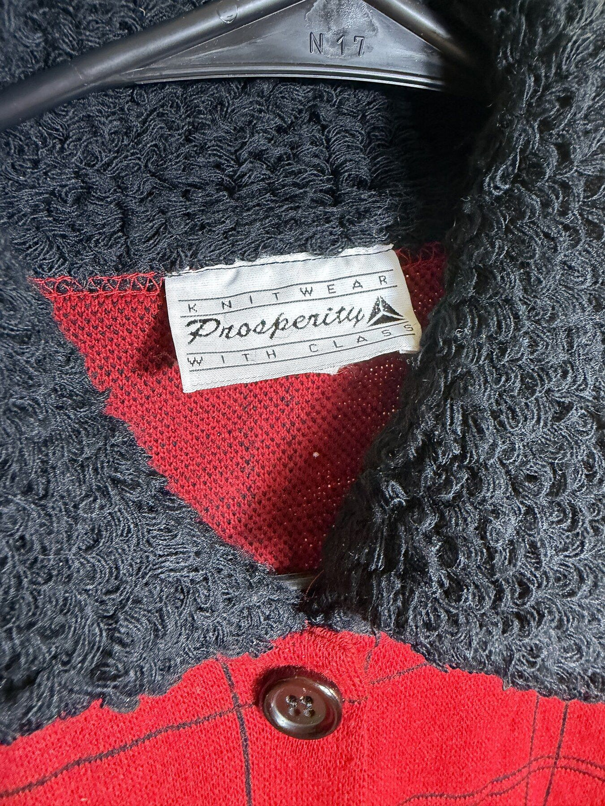 Vintage Prosperity Red Plaid Fuzzy Collar Button-Front Cardigan Jacket - Wormhole Thrift