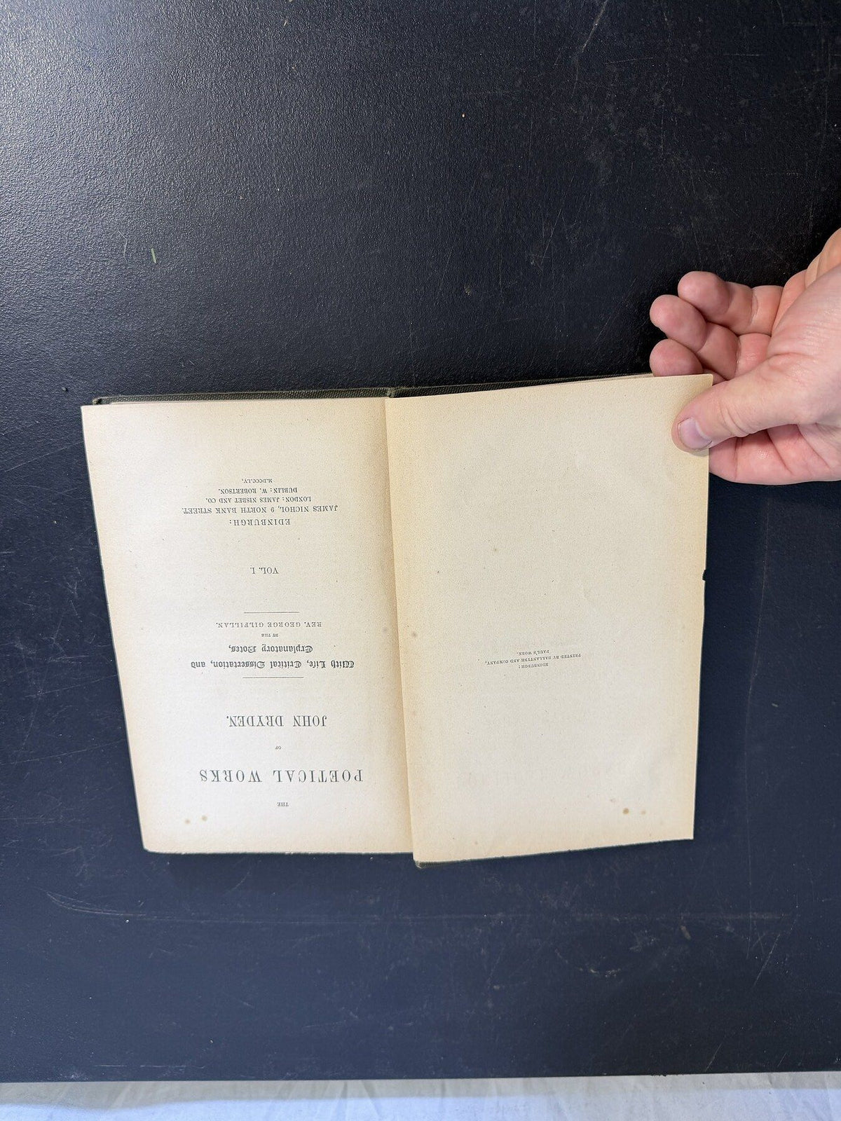 Antique 1855 John Dryden Poetical Works Vol 1 James Nichol Book - Wormhole Thrift