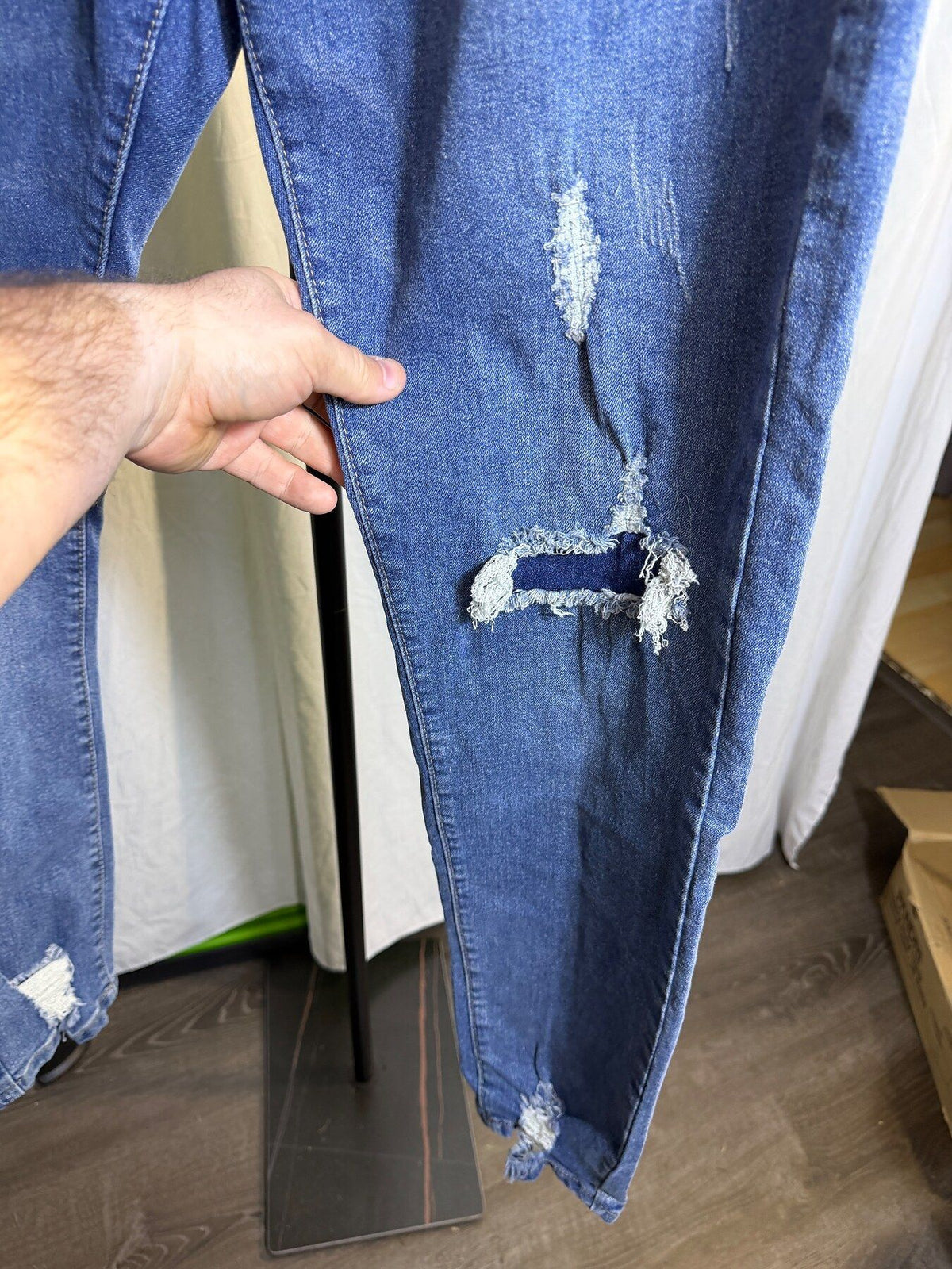 SHEIN Blue Distressed Denim Jeans - Cotton Blend - Wormhole Thrift
