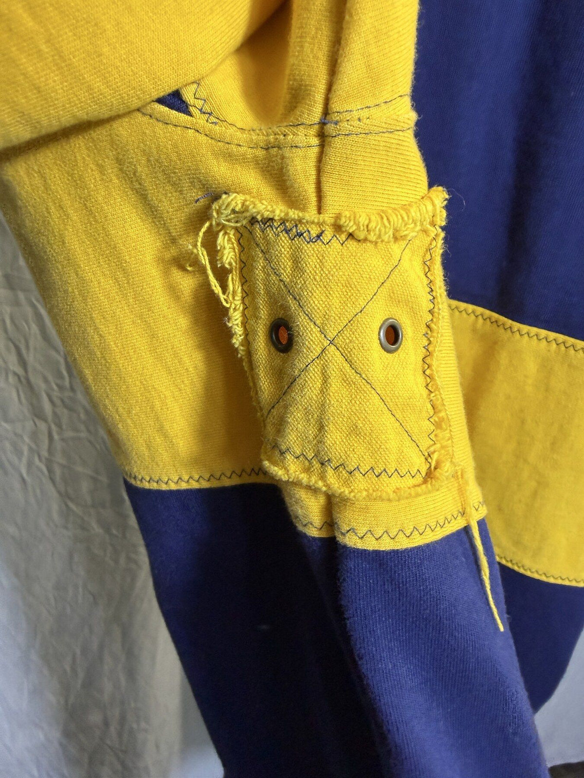 Vintage Orvis Men's Navy Blue & Yellow Striped Long Sleeve Rugby Shirt - Wormhole Thrift