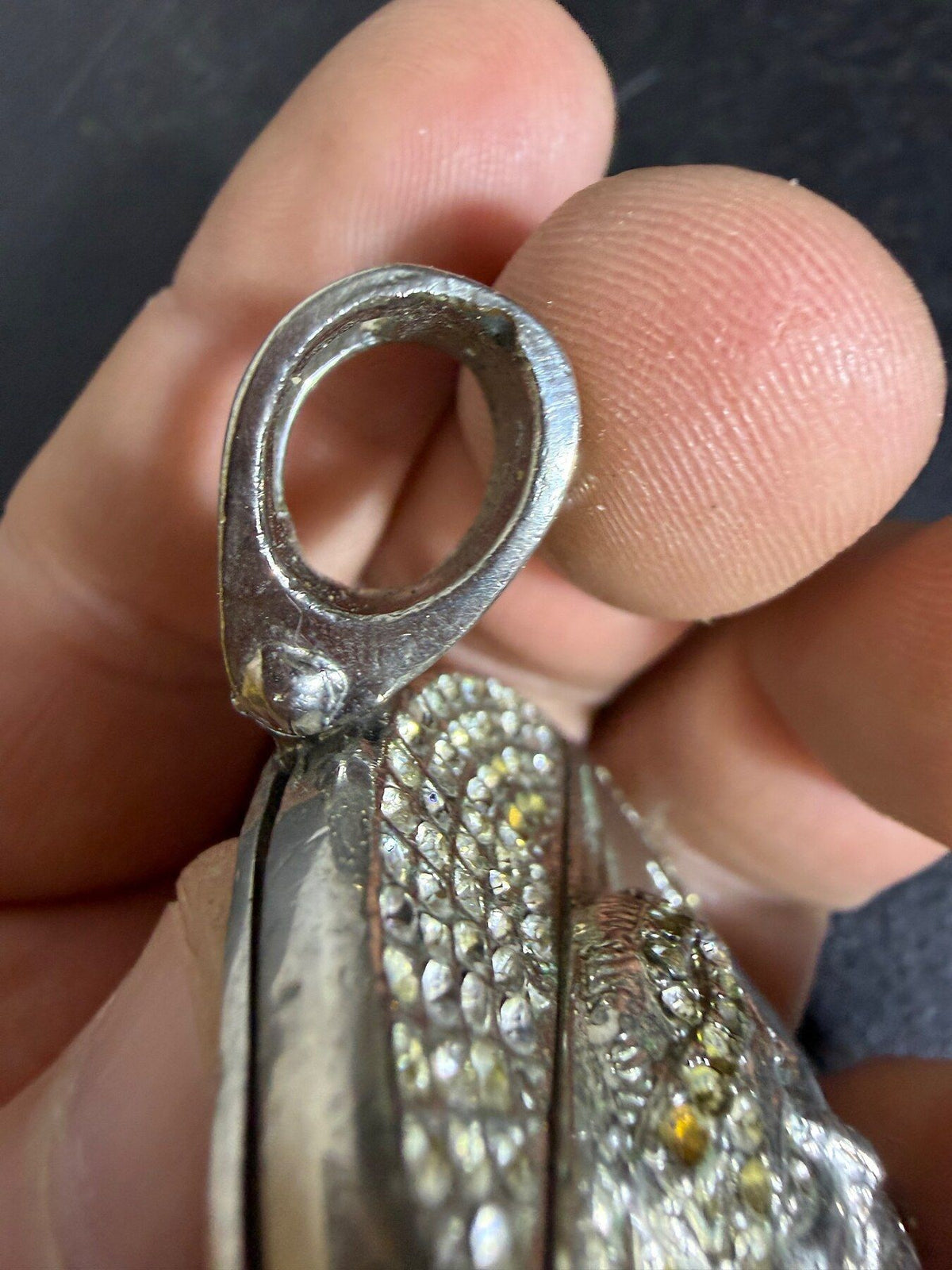 Vintage Large Silver Tone Jesus Piece Rhinestone Pendant - Wormhole Thrift