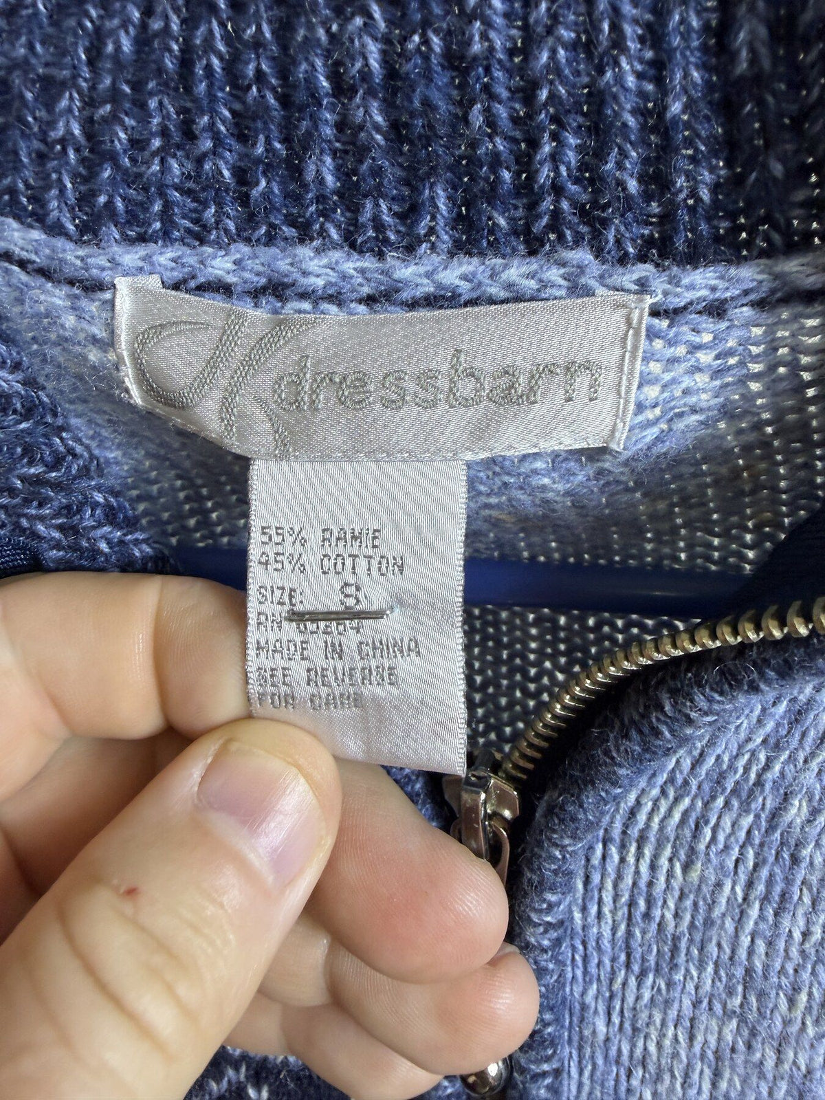 Vintage Dressbarn Blue Striped Ramie Cotton Full Zip Cardigan Sweater Size S - Wormhole Thrift