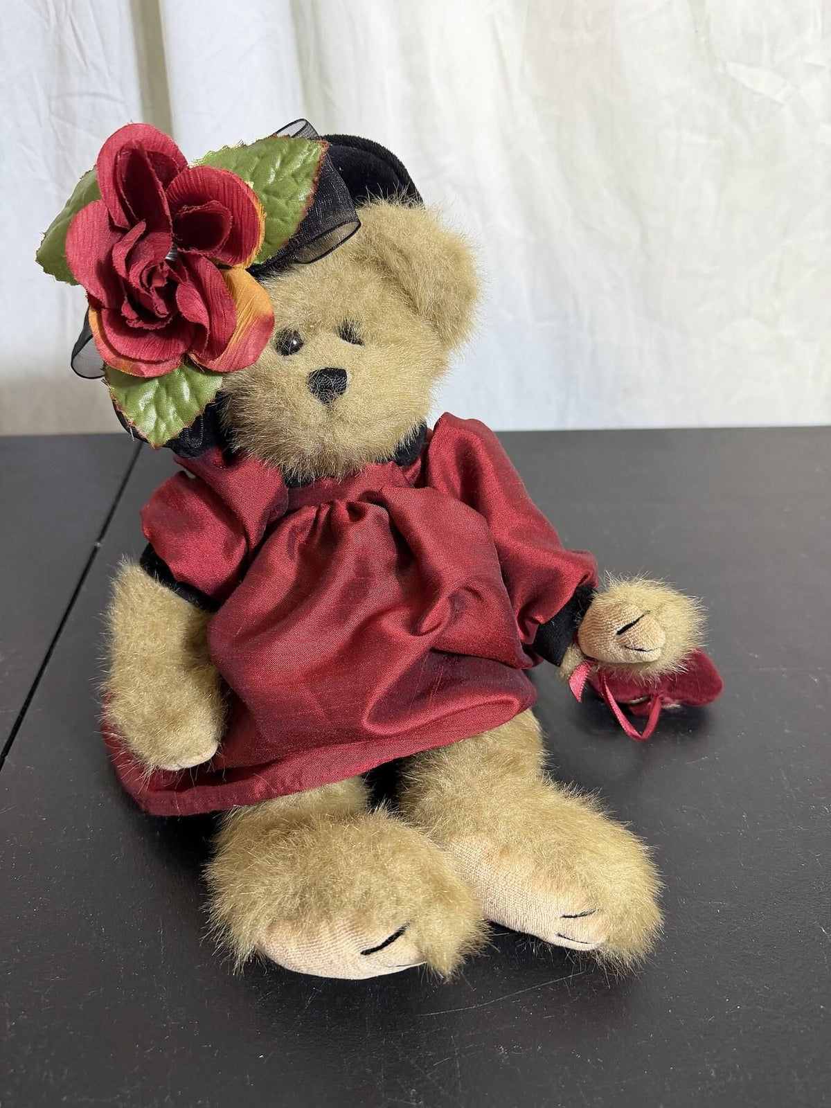 Bearington Collection Plush Teddy Bear in Burgundy Dress & Hat - Wormhole Thrift