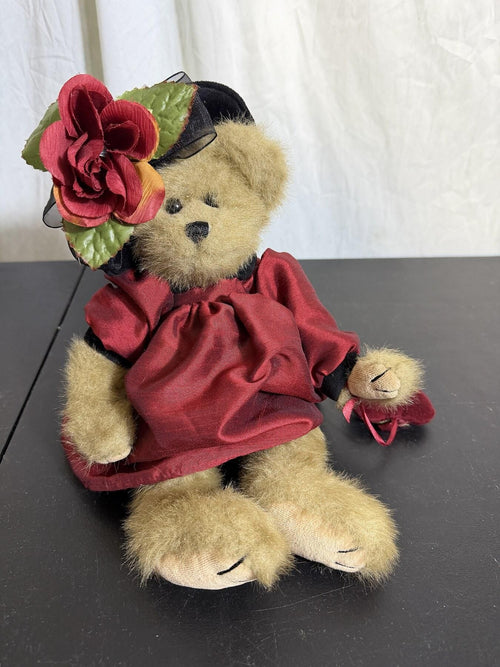 Bearington Collection Plush Teddy Bear in Burgundy Dress & Hat - Wormhole Thrift