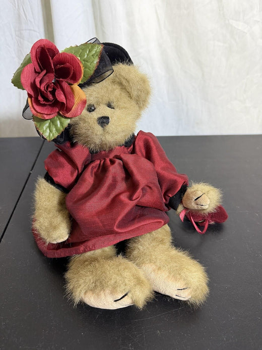 Bearington Collection Plush Teddy Bear in Burgundy Dress & Hat - Wormhole Thrift