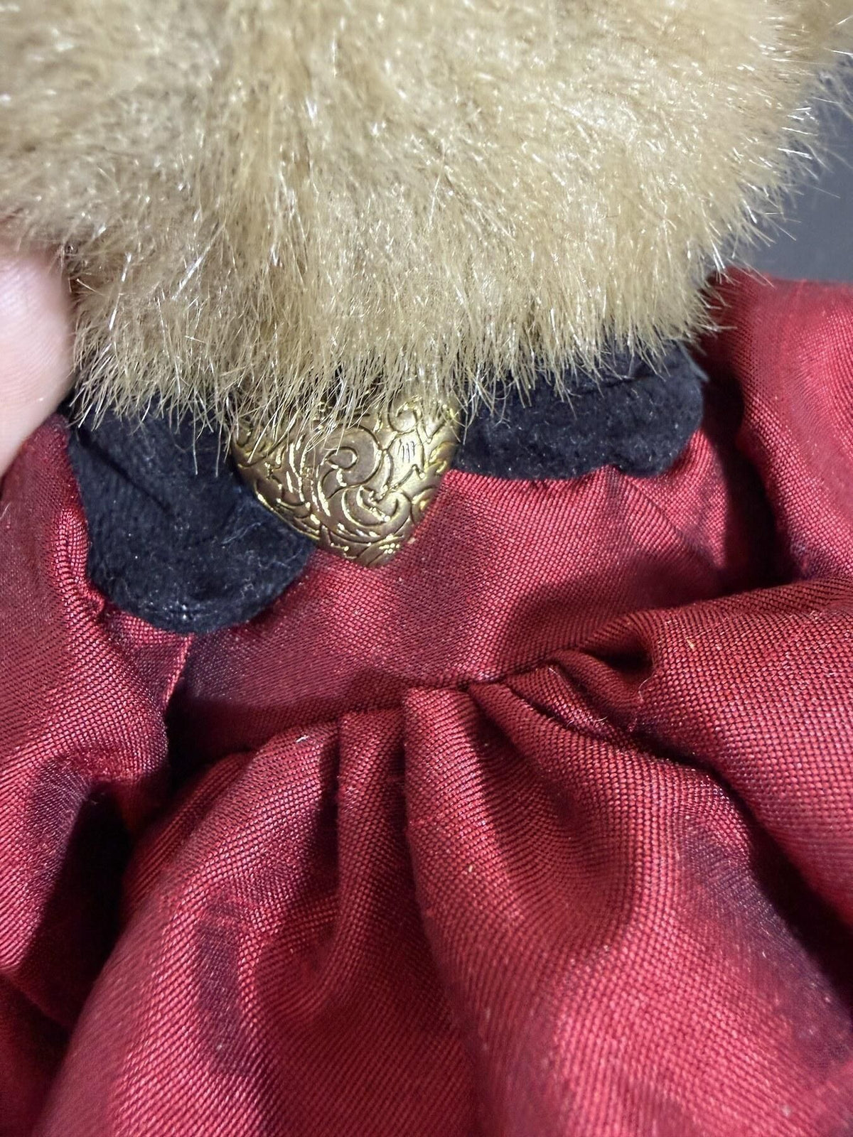 Bearington Collection Plush Teddy Bear in Burgundy Dress & Hat - Wormhole Thrift