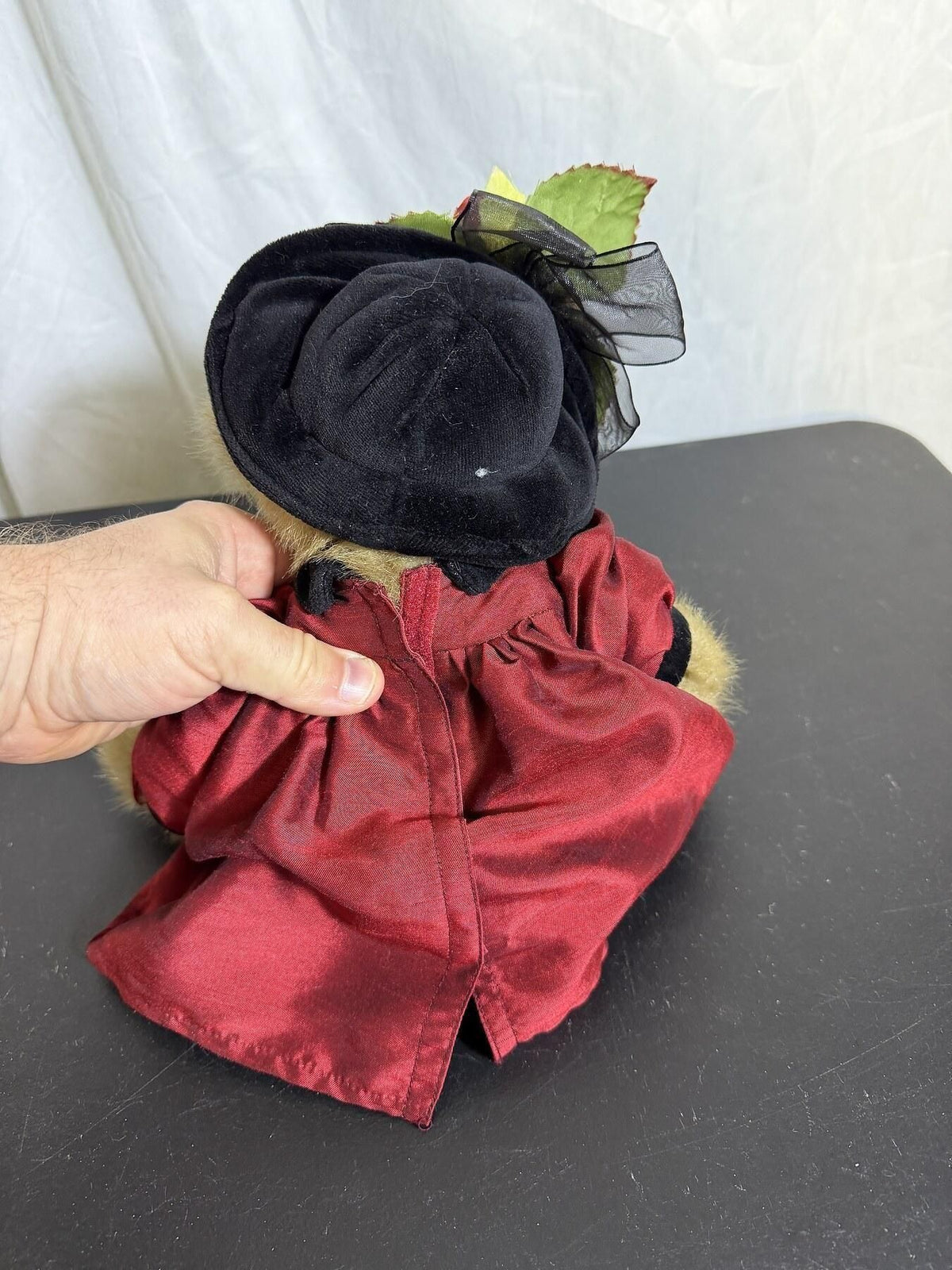 Bearington Collection Plush Teddy Bear in Burgundy Dress & Hat - Wormhole Thrift