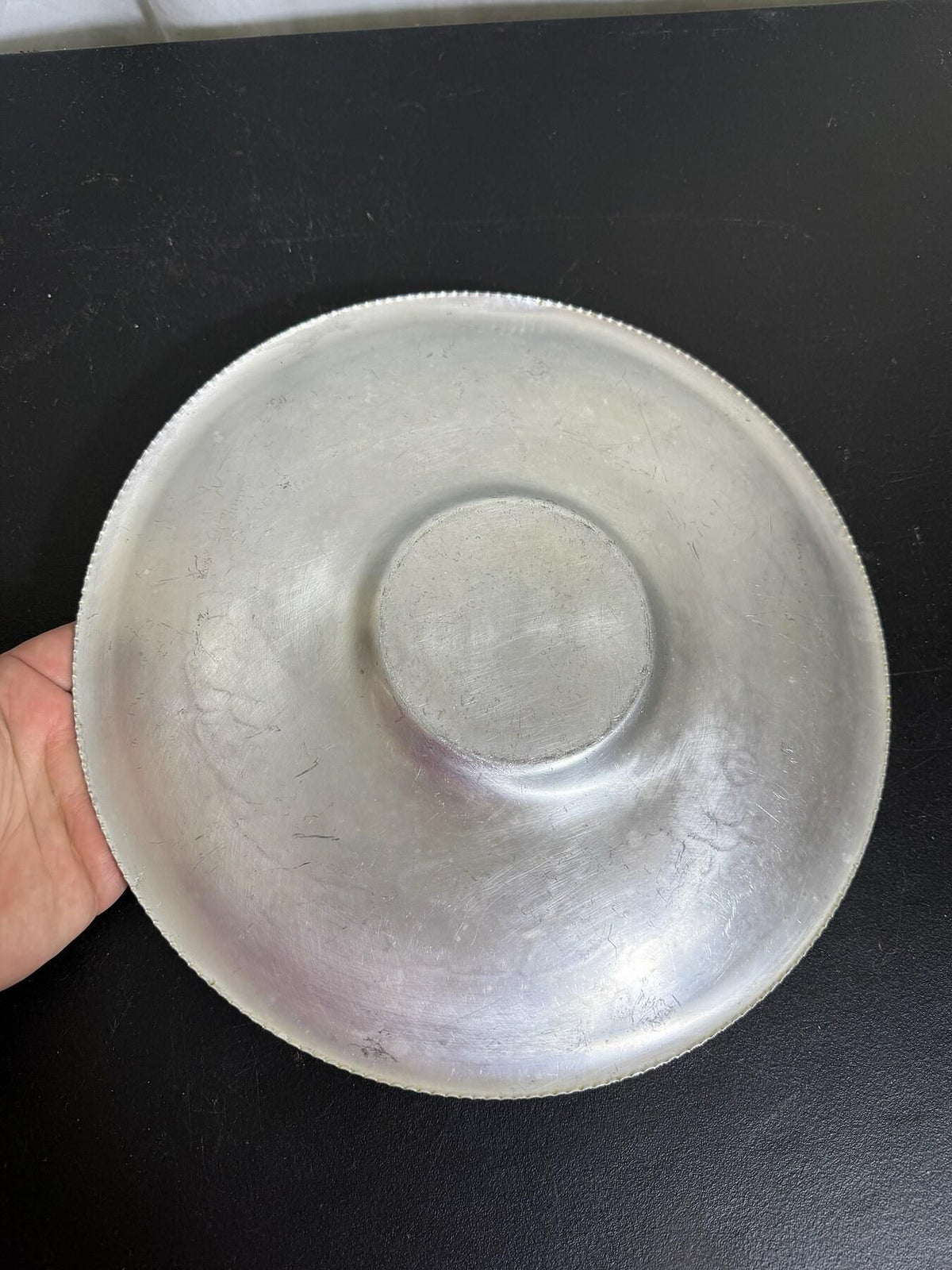 Vintage Etched Aluminum Shallow Bowl / Dish with Floral & Leaf Design - Wormhole Thrift