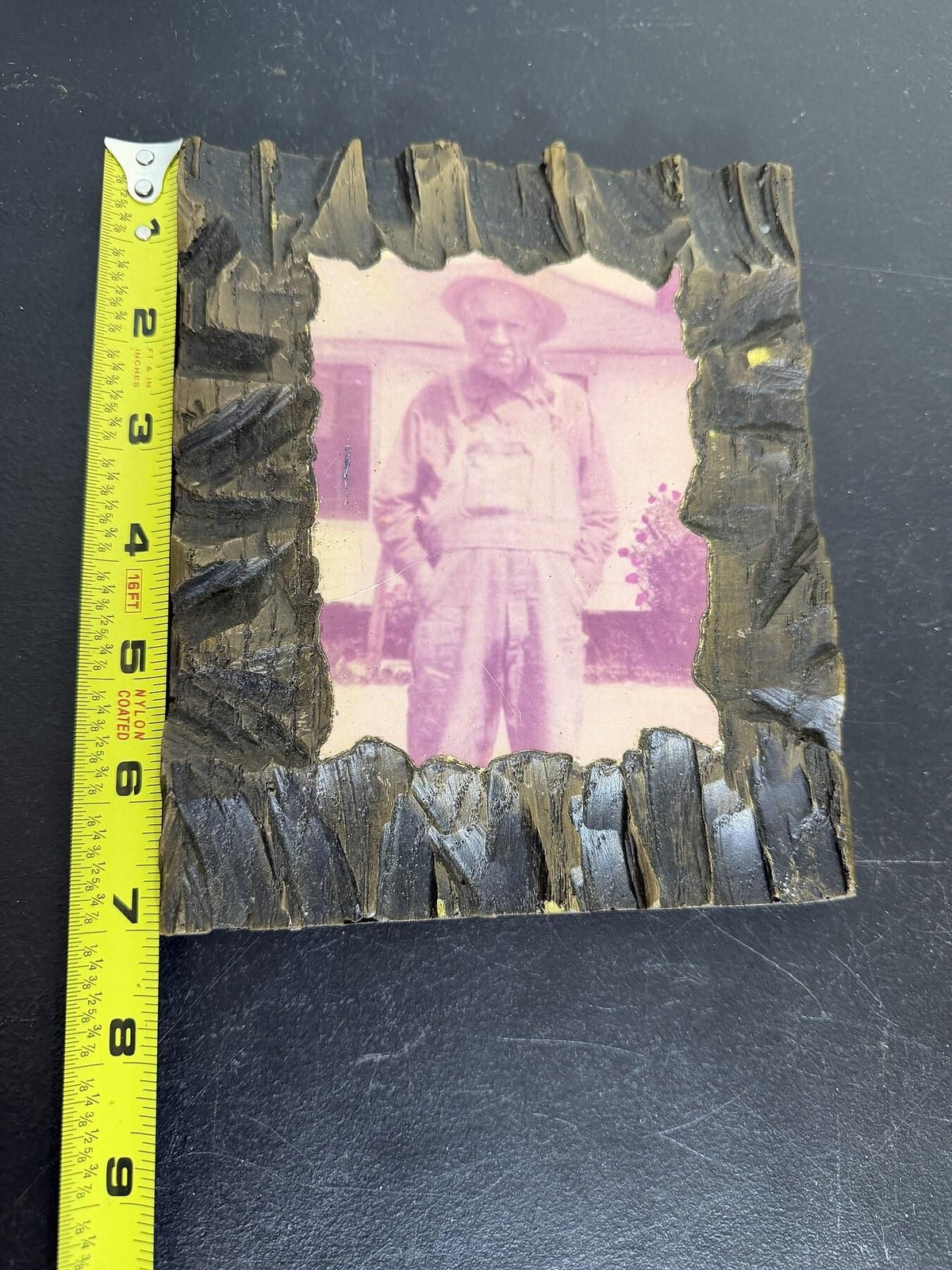 Vintage Framed Portrait Photo Man in Hat Carved Wood Look Frame - Wormhole Thrift