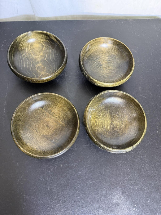 Lot of 4 Hand Carved Hardwood Bowls from Japan - Dark Wood Tone - Wormhole Thrift