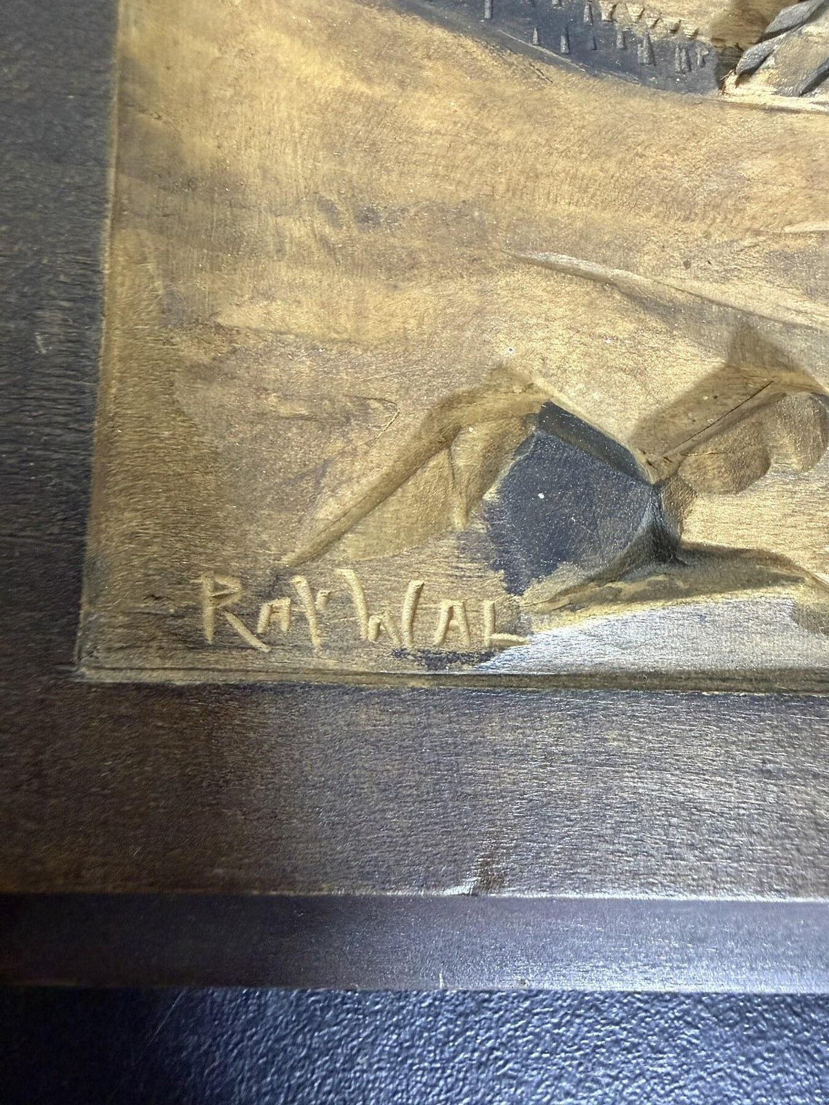 Carved Wood Chalet Mountain Wall Plaque Signed RAWAL / Grenoble - Wormhole Thrift