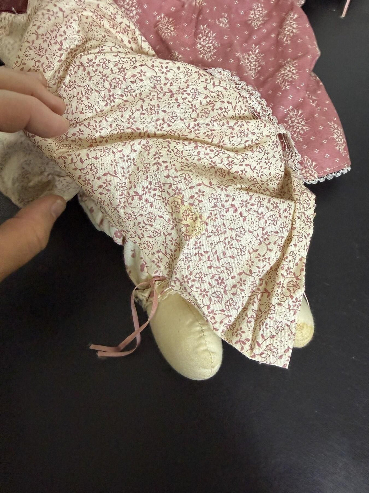 Handmade Cloth Rabbit Doll Pink Floral Dress - Wormhole Thrift