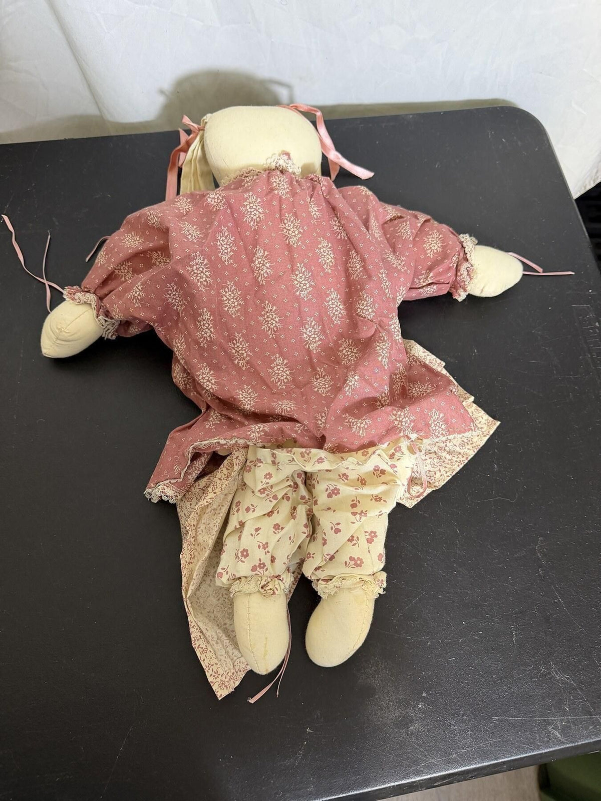 Handmade Cloth Rabbit Doll Pink Floral Dress - Wormhole Thrift