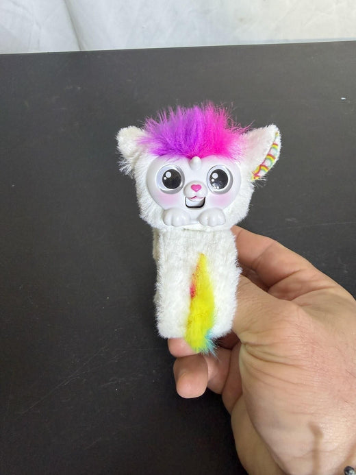 Small White Big-Eyed Plush Toy with Rainbow Accents & Wearable Loop - Wormhole Thrift