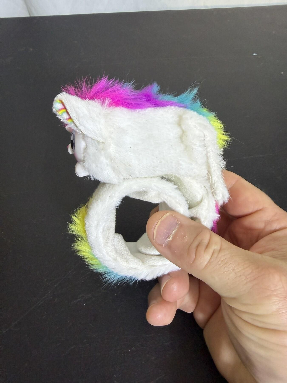 Small White Big-Eyed Plush Toy with Rainbow Accents & Wearable Loop - Wormhole Thrift