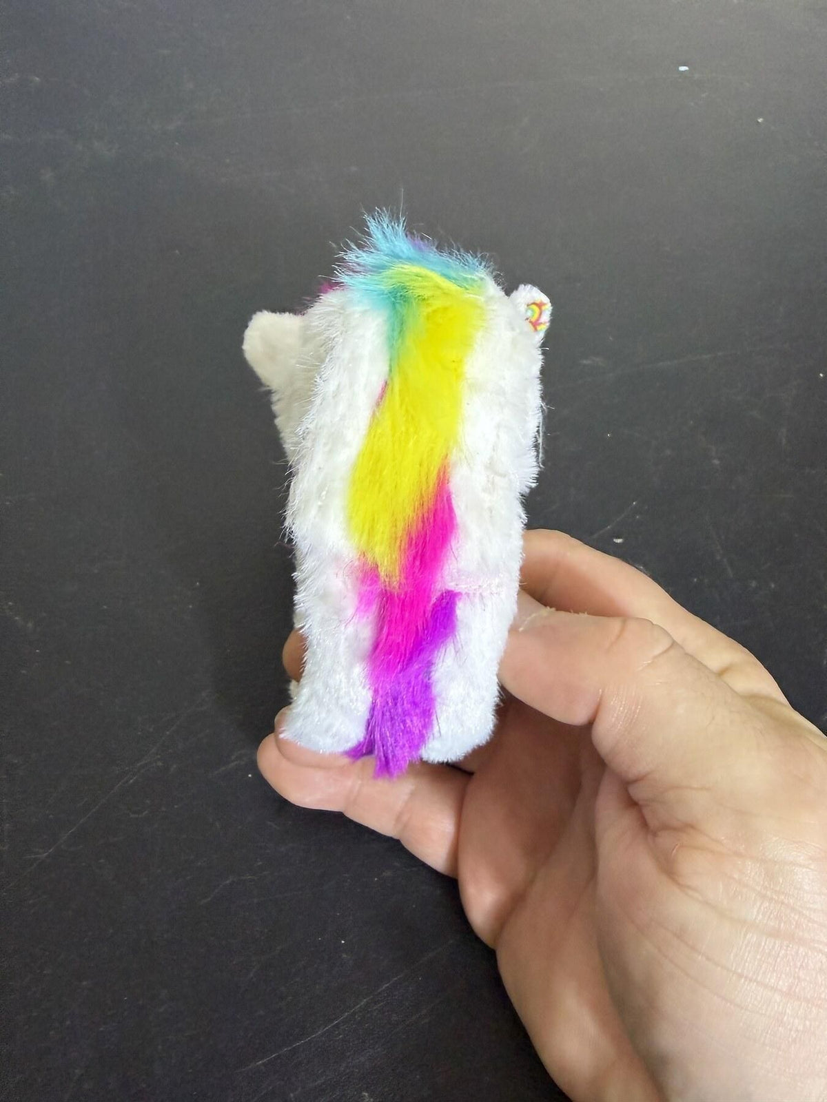 Small White Big-Eyed Plush Toy with Rainbow Accents & Wearable Loop - Wormhole Thrift
