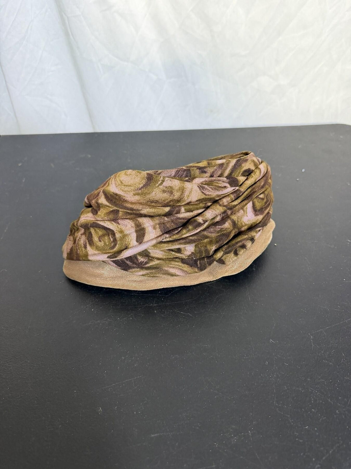 Famous-Barr Vintage Draped Turban Headwear Brown Green - Wormhole Thrift